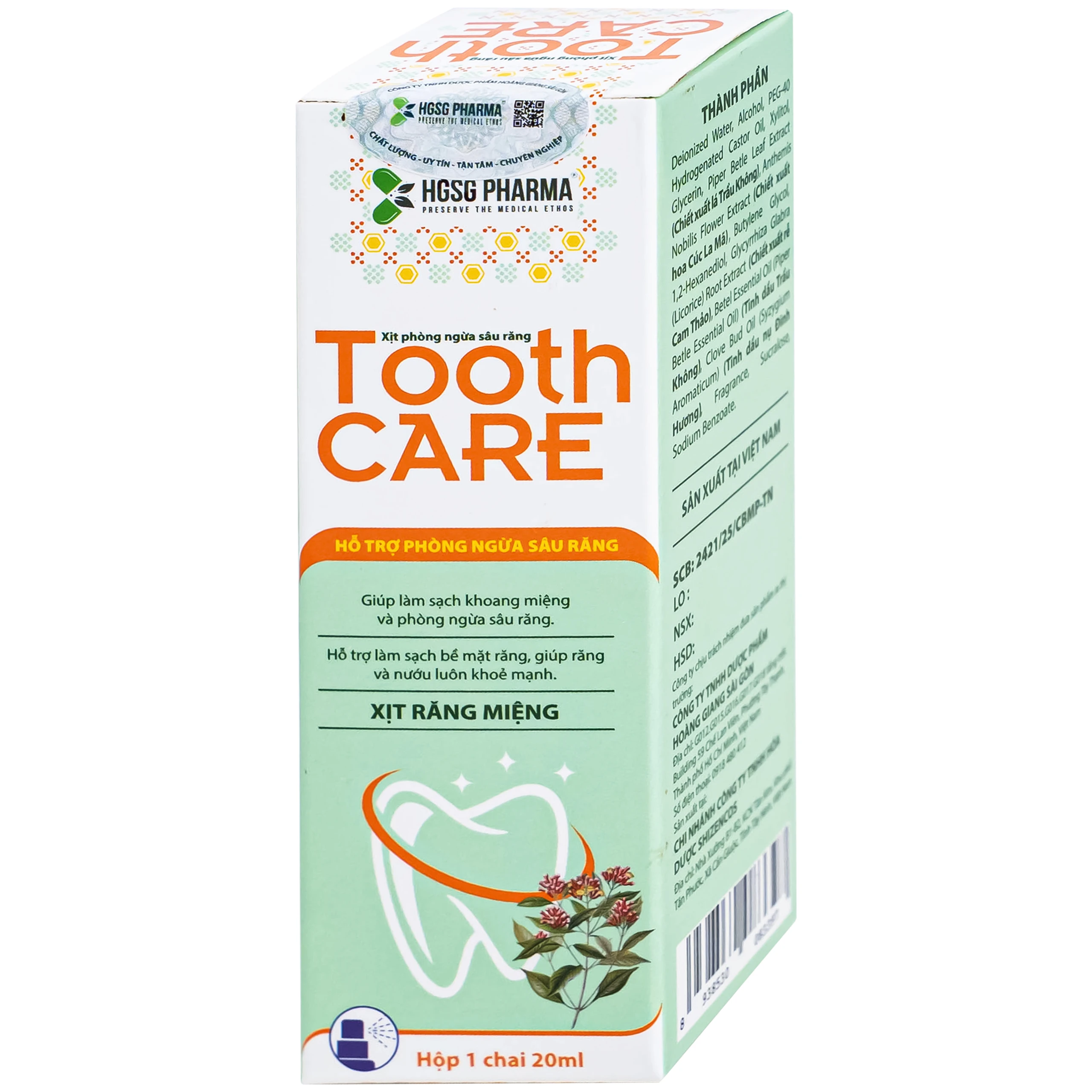 Xịt giảm đau nhức răng, viêm nướu Tooth Care 20ml