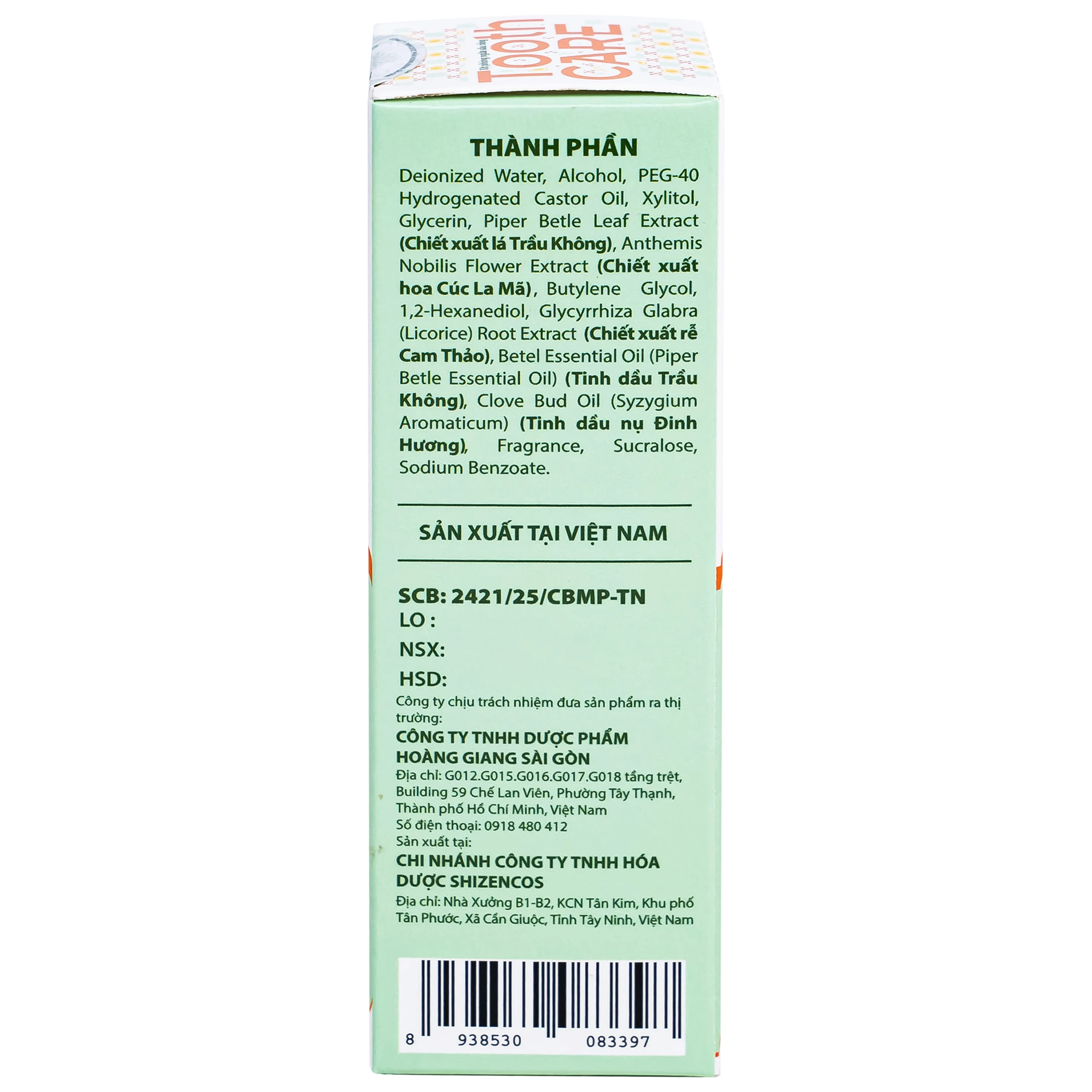 Xịt giảm đau nhức răng, viêm nướu Tooth Care 20ml