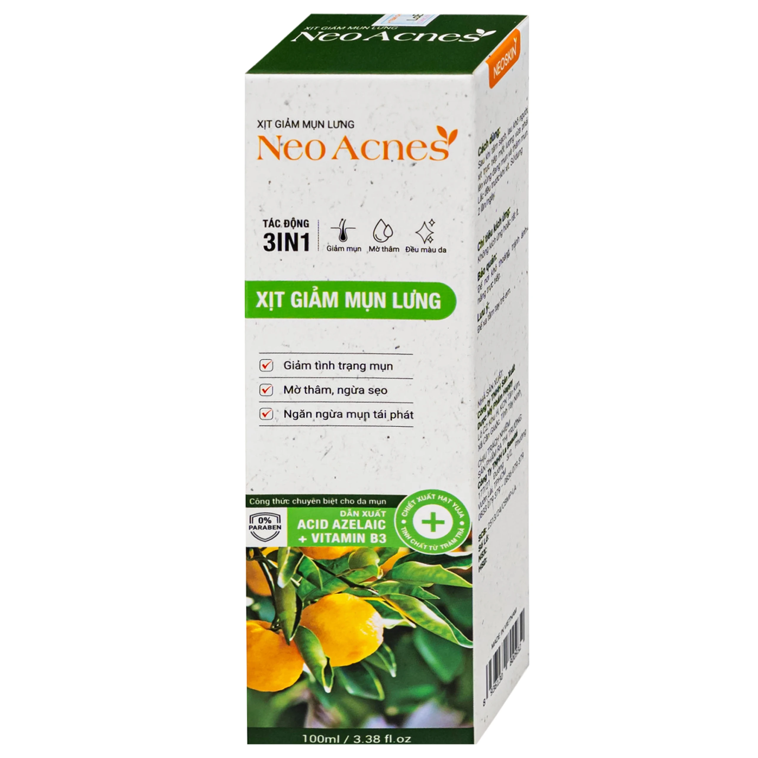 Xịt giảm mụn lưng Neo Acnes làm dịu nốt mụn, giảm tình trạng mụn trên da cơ thể (100ml) 2