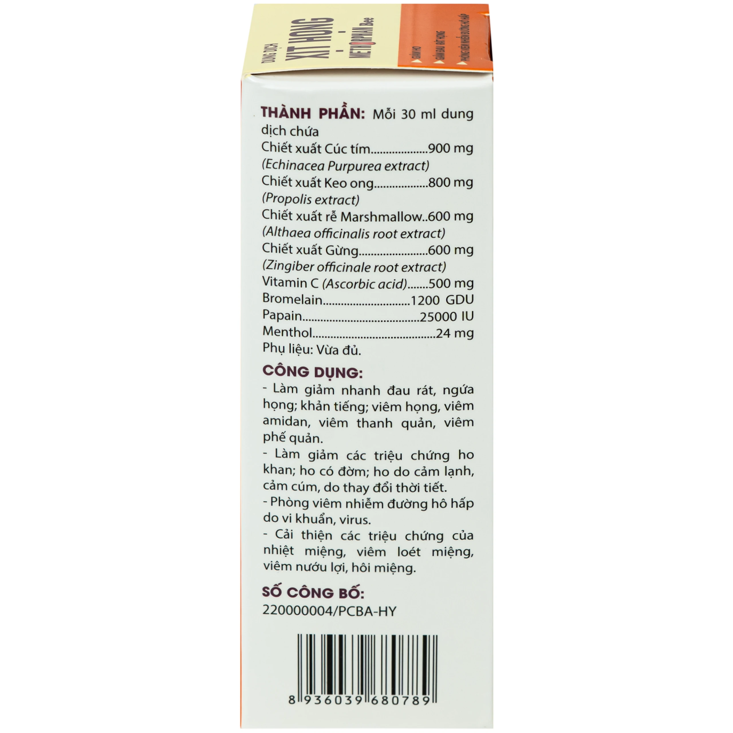 Xịt họng Methorphan Bee Traphaco giảm ho, viêm họng, viêm phế quản, nhiệt miệng, viêm nướu, hôi miệng (30ml) 4