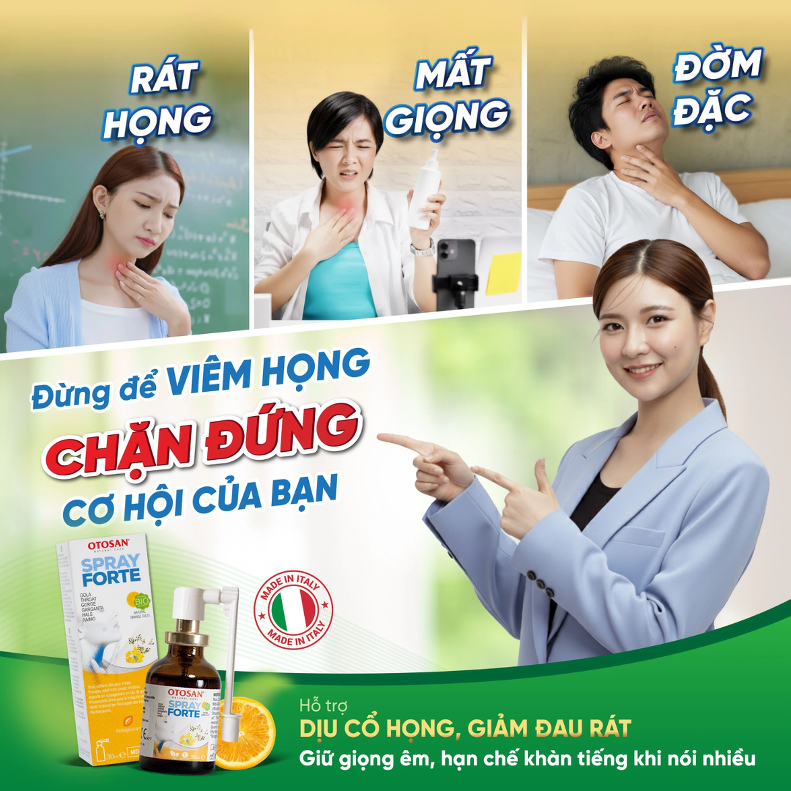 Xịt họng Otosan Forte 30ml hỗ trợ giảm viêm họng cấp tính, viêm hô hấp, giảm đau rát họng