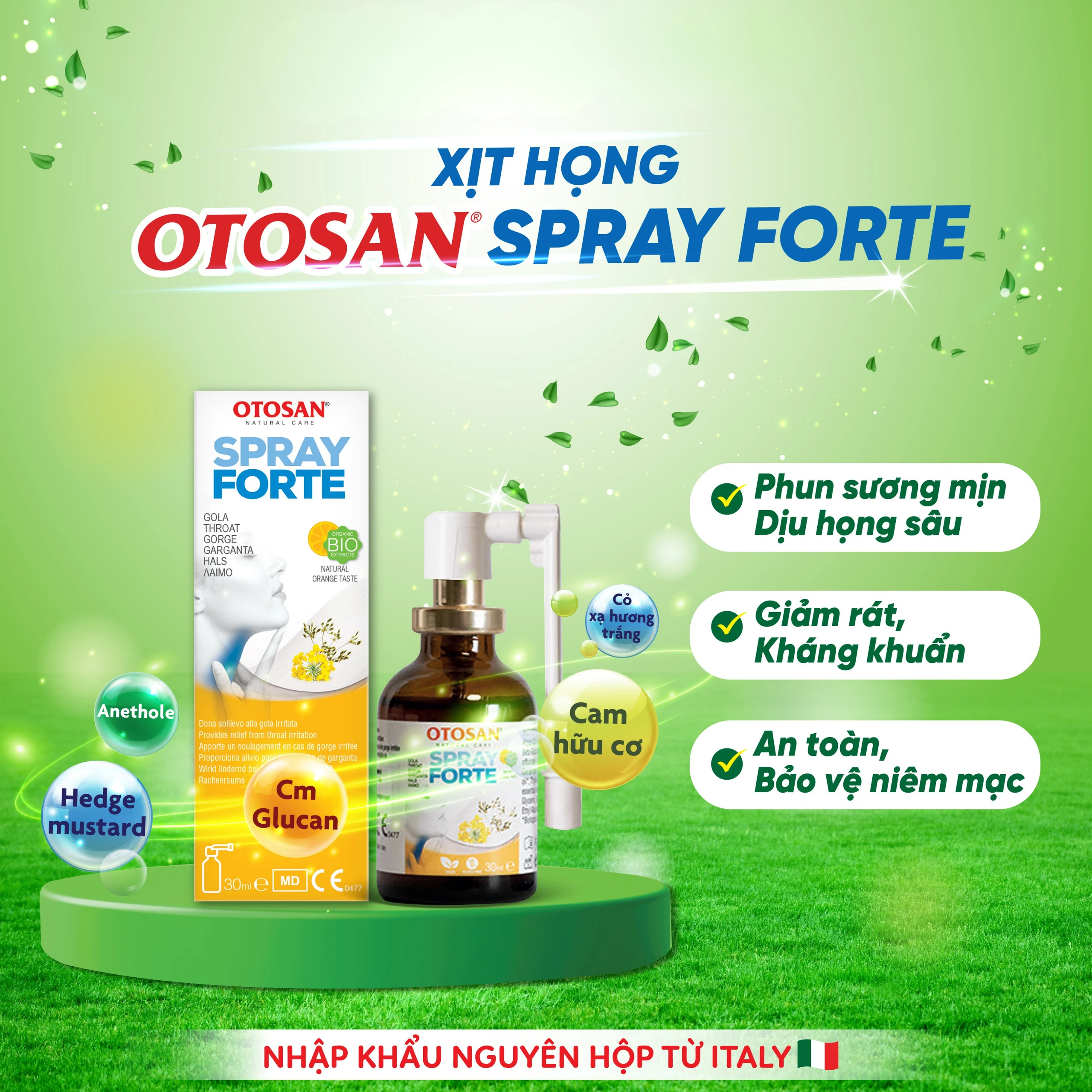 Xịt họng Otosan Forte 30ml hỗ trợ giảm viêm họng cấp tính, viêm hô hấp, giảm đau rát họng