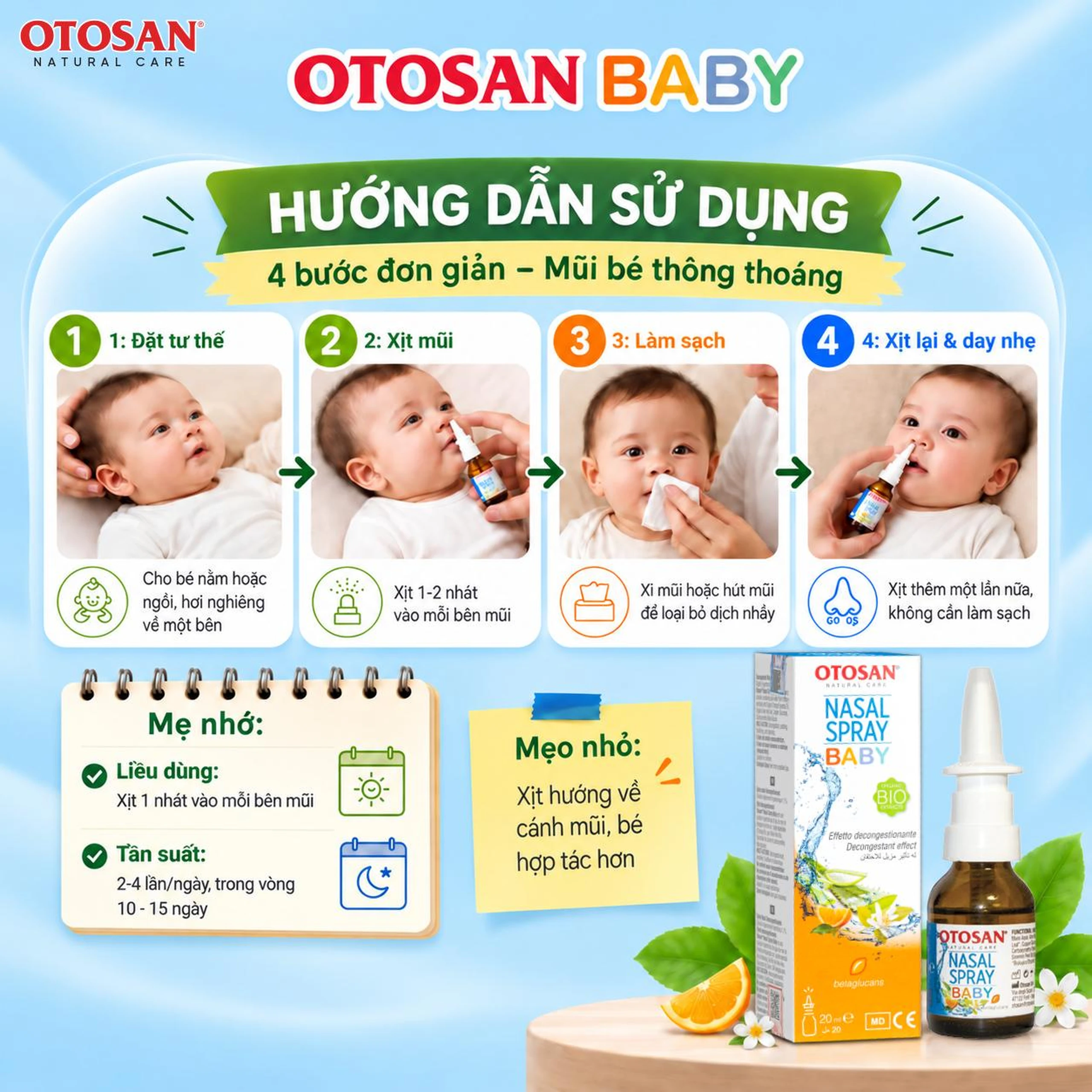 Xịt mũi trẻ em Otosan Nasal Spray Baby 20ml hỗ trợ điều trị viêm mũi,xoang cho trẻ 5