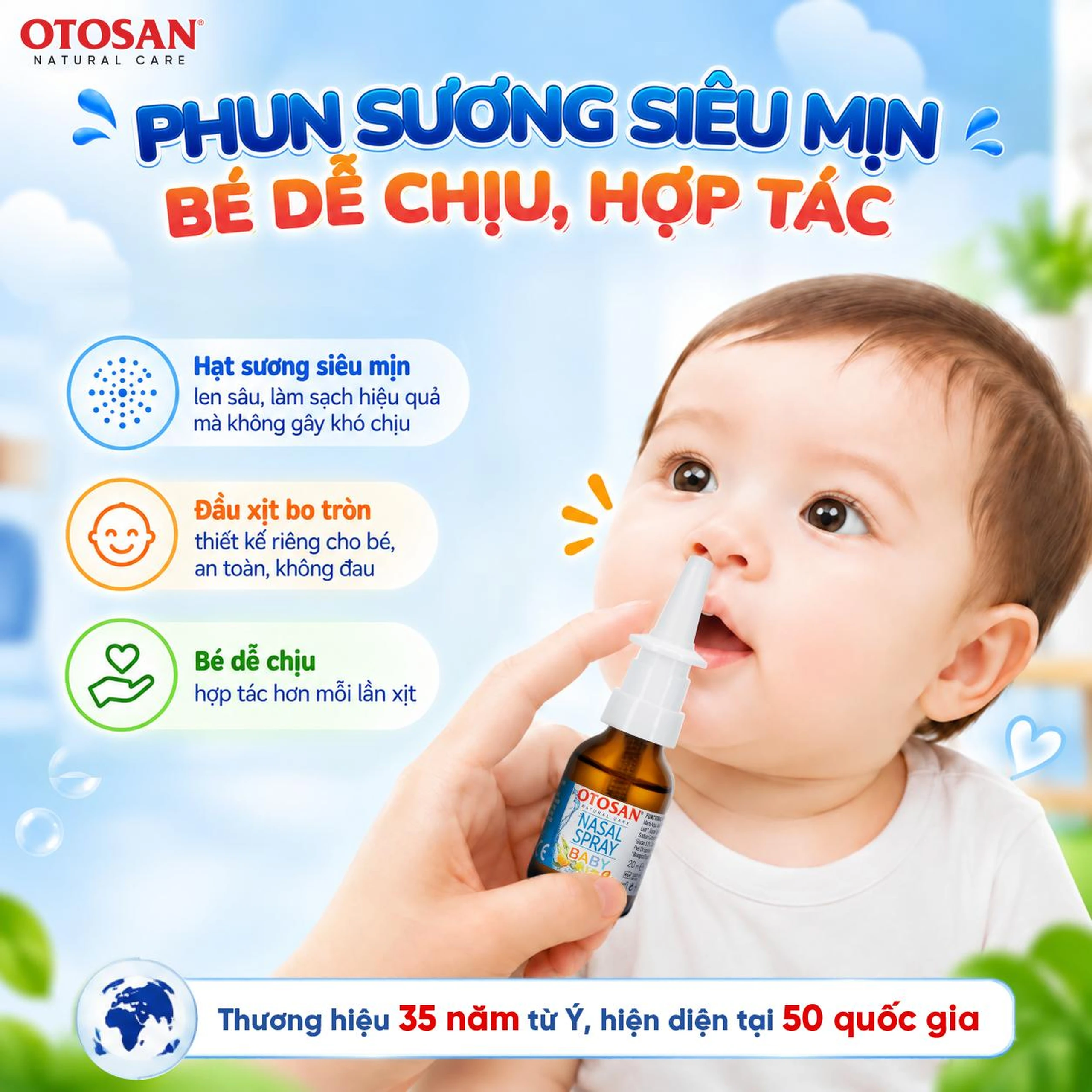Xịt mũi trẻ em Otosan Nasal Spray Baby 20ml hỗ trợ điều trị viêm mũi,xoang cho trẻ 4