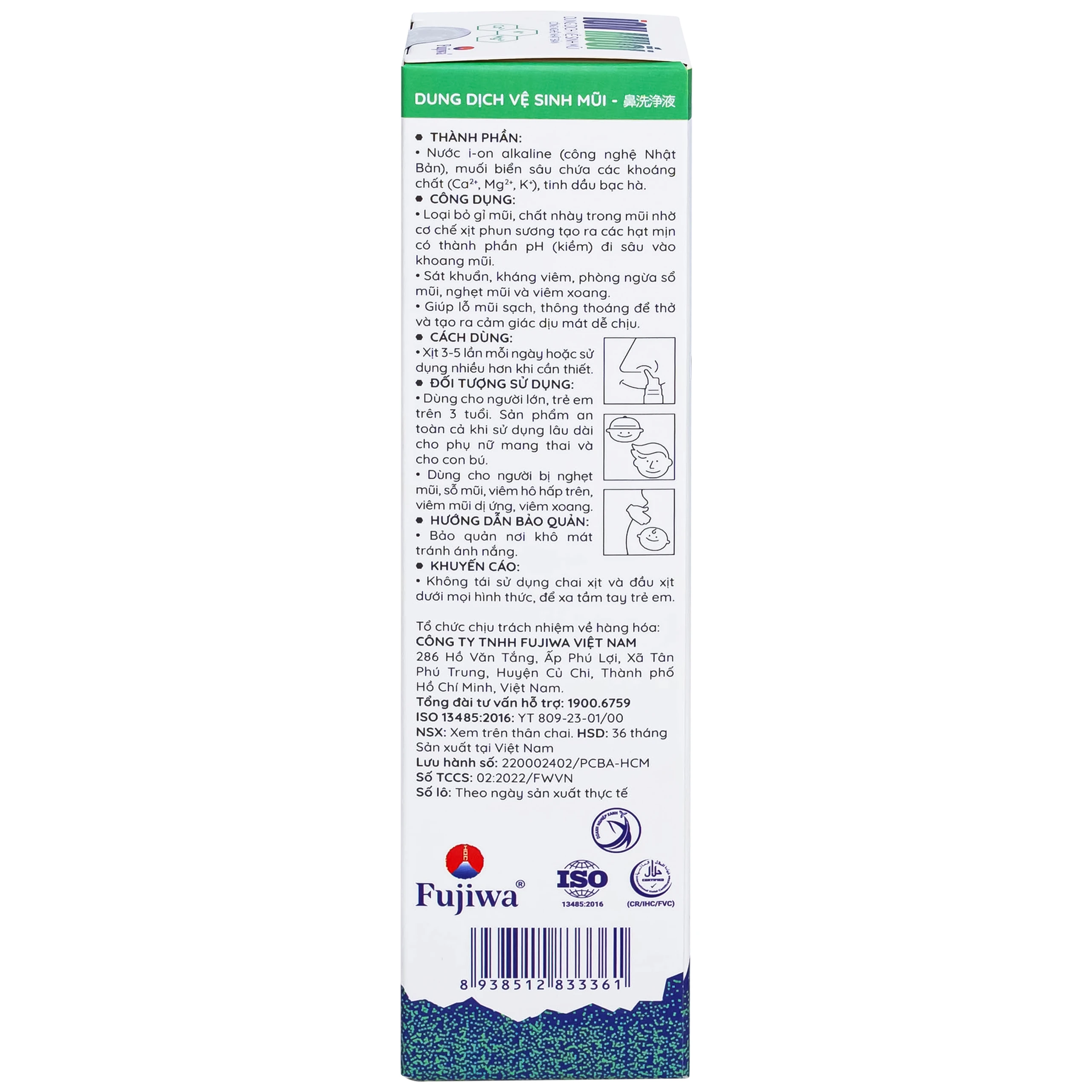 Xịt mũi ion muối Fujiwa 90ml giúp làm sạch, giảm viêm, phòng ngừa sổ mũi