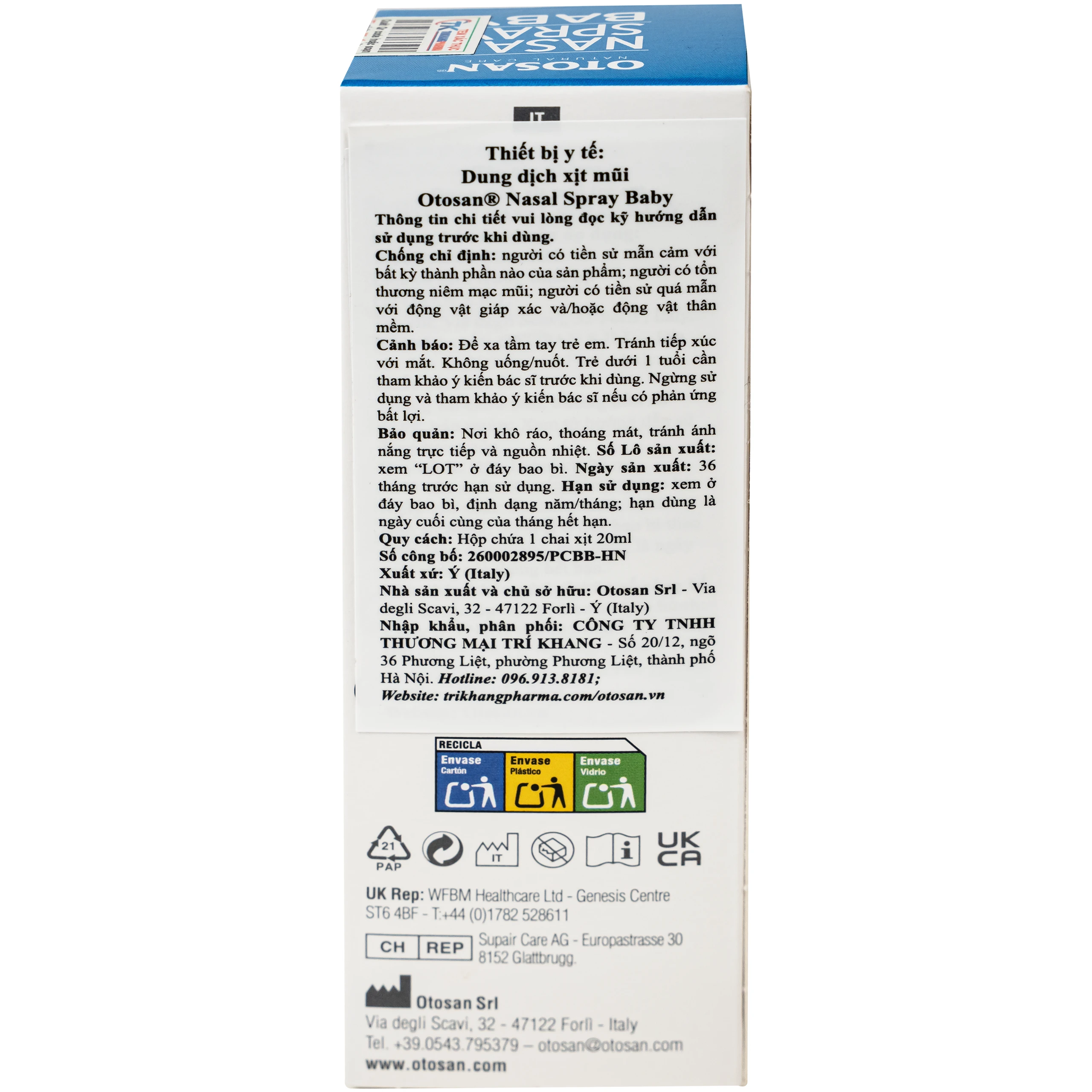 Xịt mũi trẻ em Otosan Nasal Spray Baby 20ml hỗ trợ điều trị viêm mũi,xoang cho trẻ 9