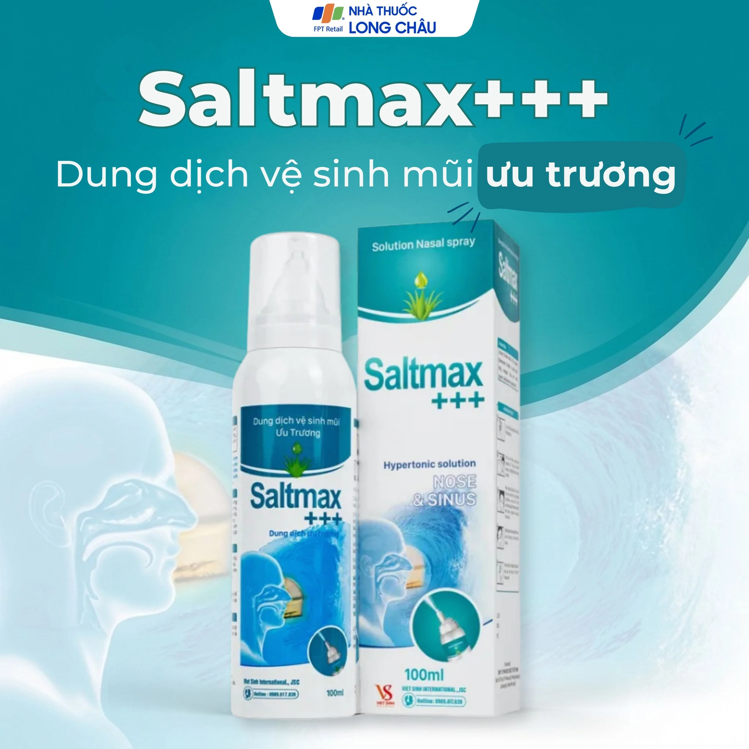 Xịt mũi Saltmax+++ 100ml giúp vệ sinh mũi, làm sạch chất nhầy