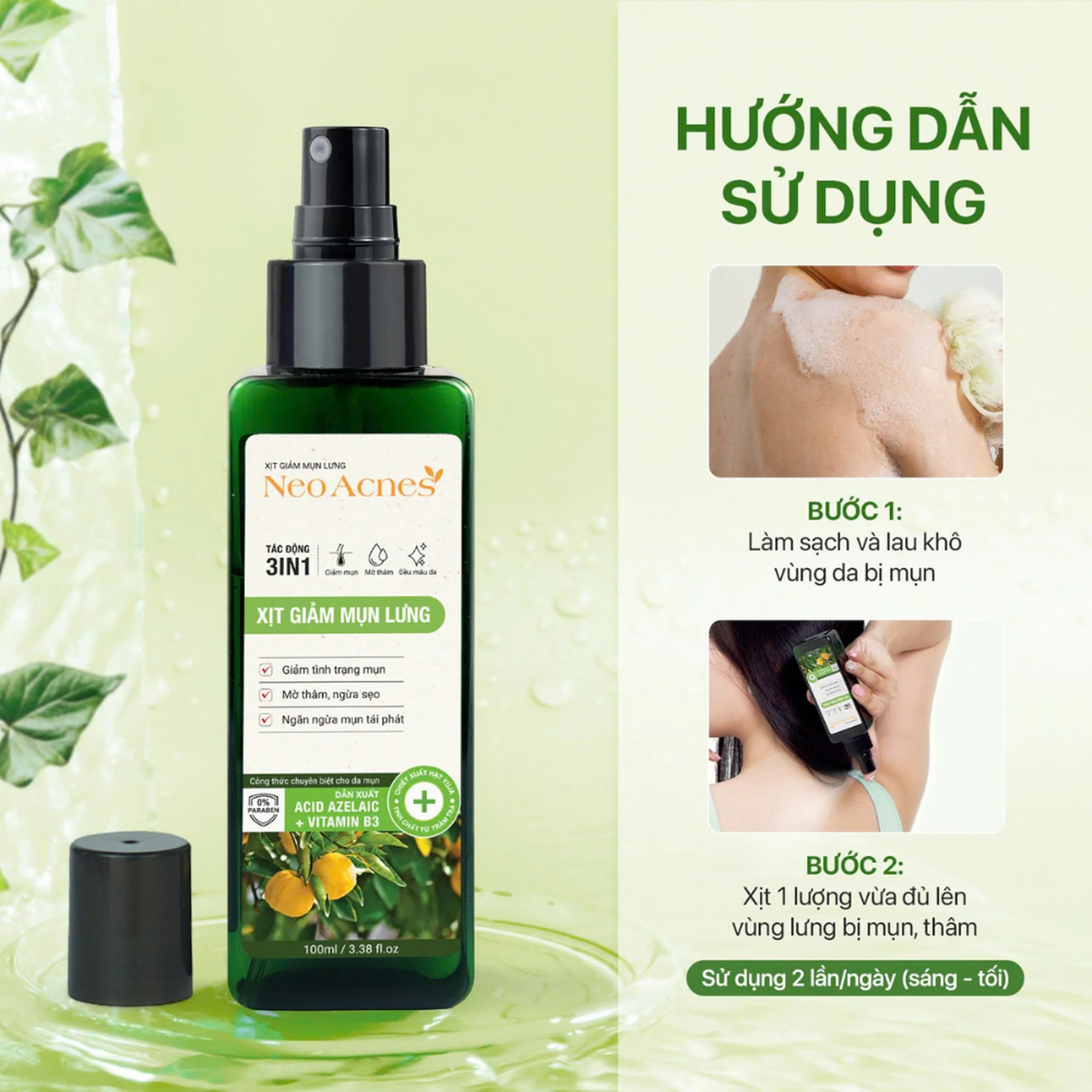Xịt giảm mụn lưng Neo Acnes làm dịu nốt mụn, giảm tình trạng mụn trên da cơ thể (100ml) 5