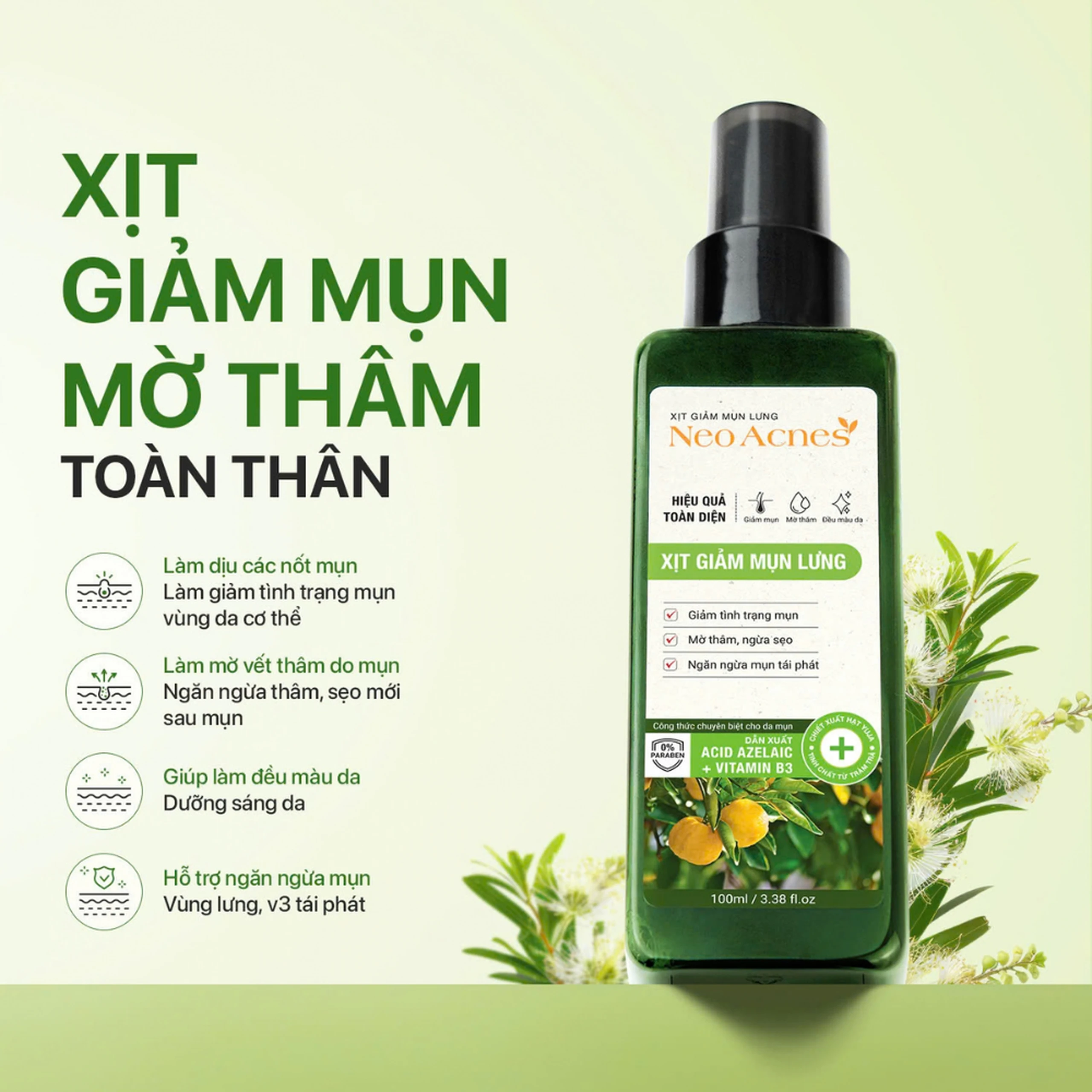 Xịt giảm mụn lưng Neo Acnes làm dịu nốt mụn, giảm tình trạng mụn trên da cơ thể (100ml) 4