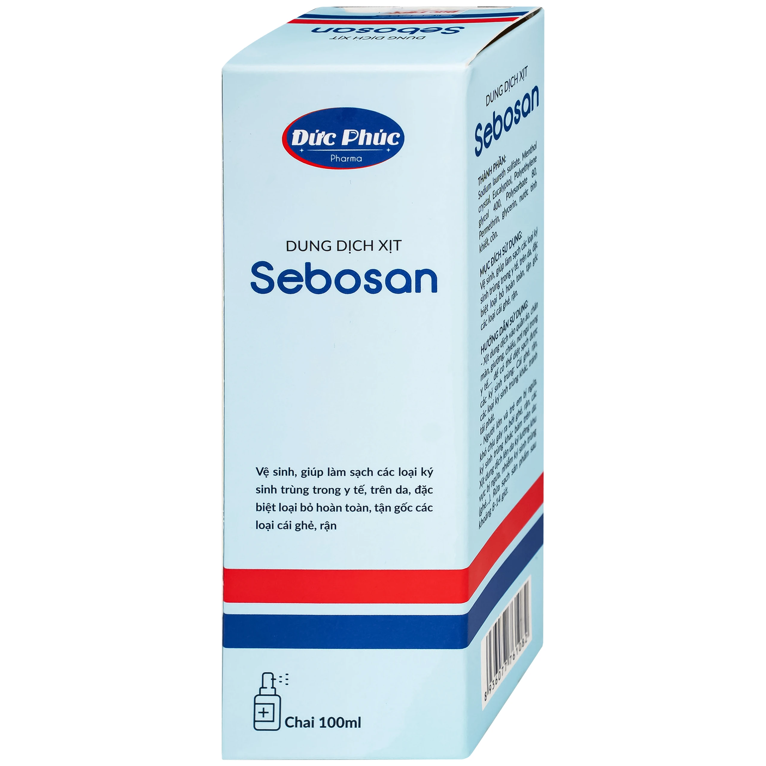 Xịt ngoài da làm sạch ký sinh trùng 100ml Sebosan Đức Phúc  3