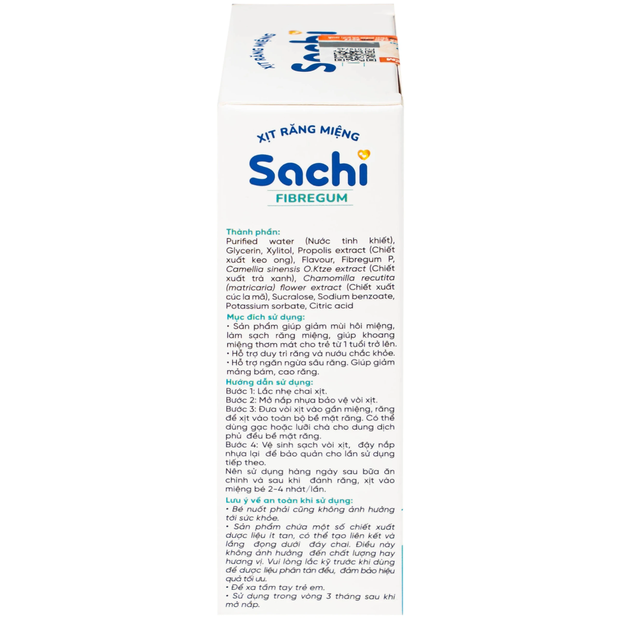 Xịt răng miệng cho bé Sachi Fibregum 30ml (Không chứa Fluor) - Làm sạch răng miệng, giảm mùi hôi miệng, ngăn ngừa sâu răng 3