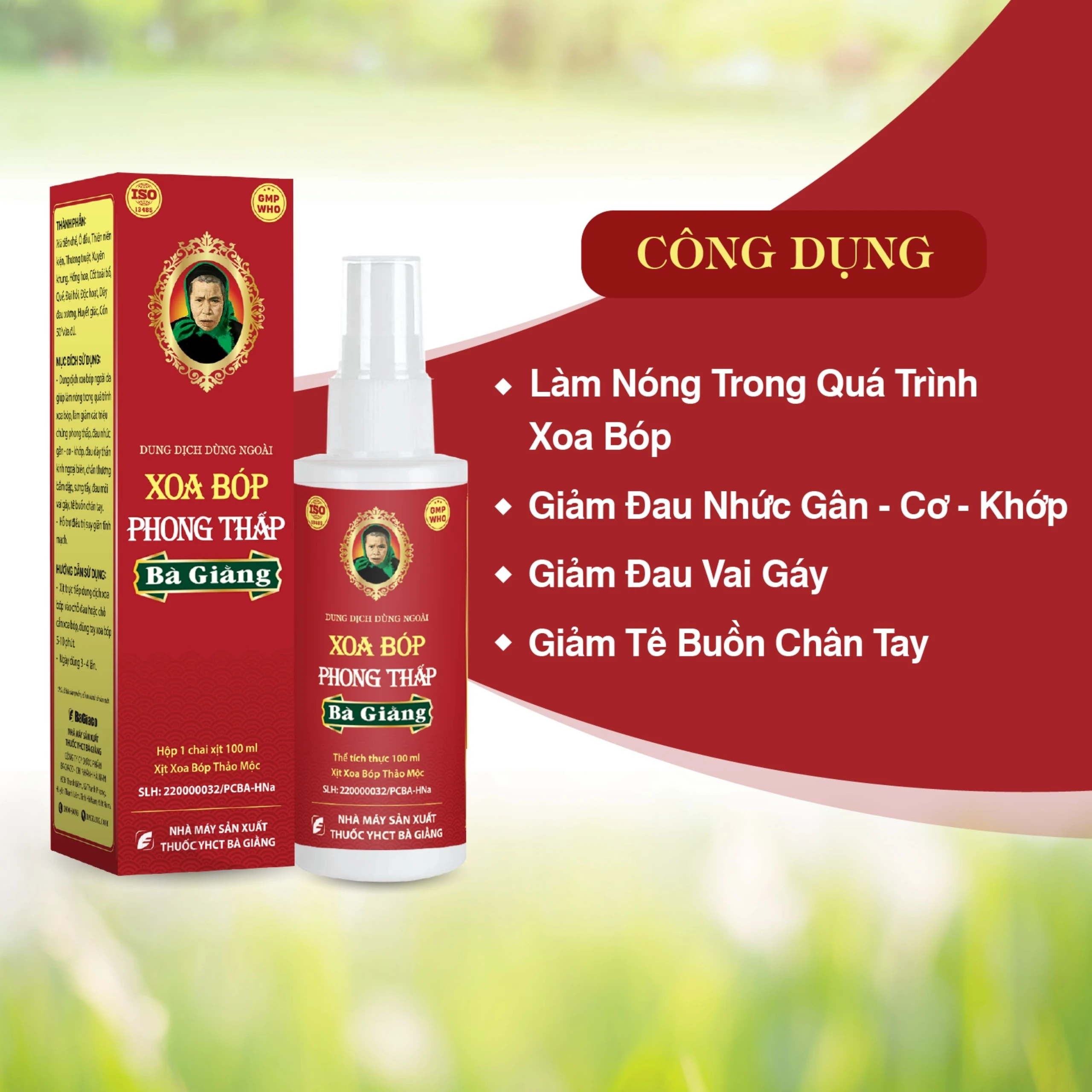 Xịt xoa bóp phong thấp Bà Giằng 100ml giúp giảm chứng phong thấp, đau mỏi, suy tĩnh mạch