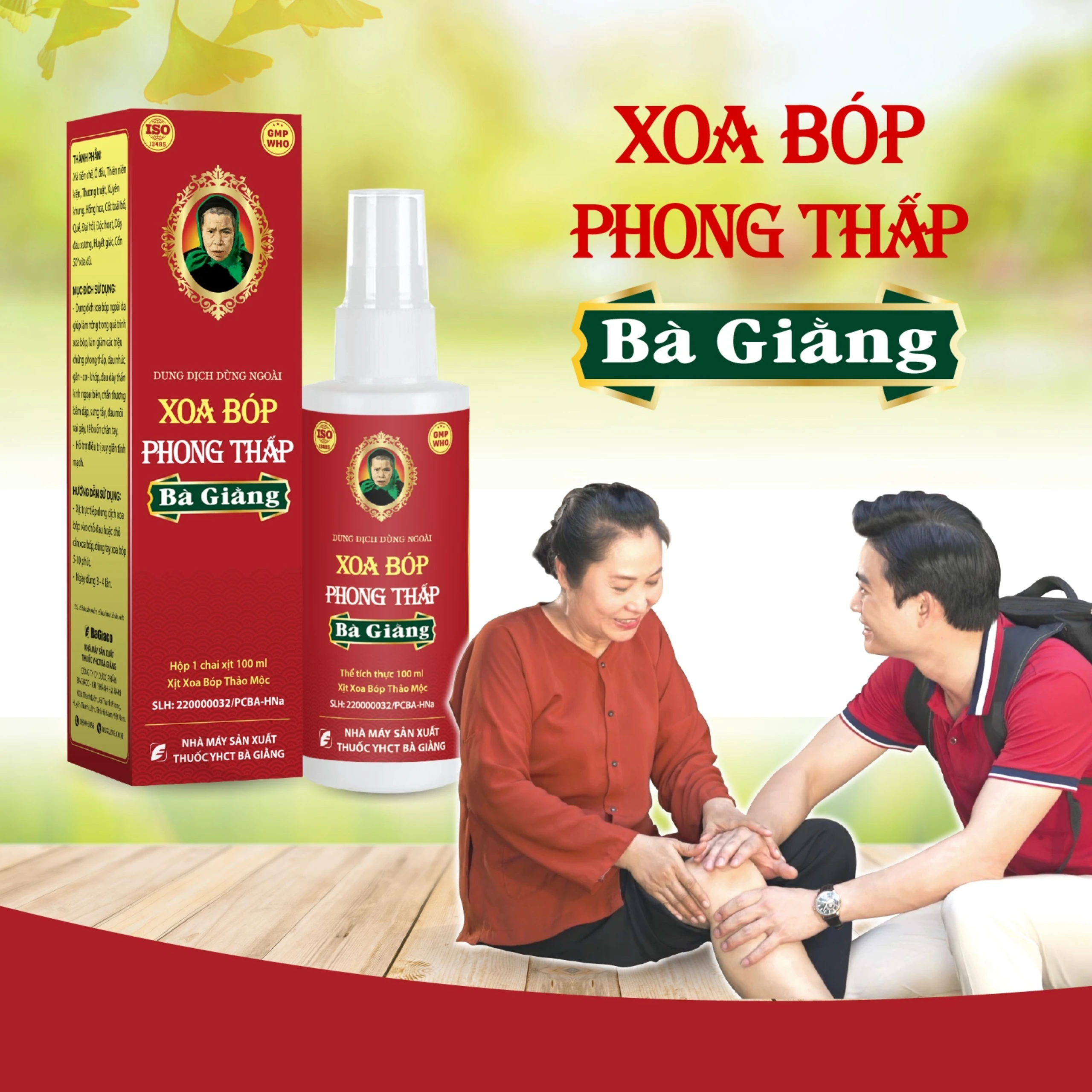 Xịt xoa bóp phong thấp Bà Giằng 100ml giúp giảm chứng phong thấp, đau mỏi, suy tĩnh mạch