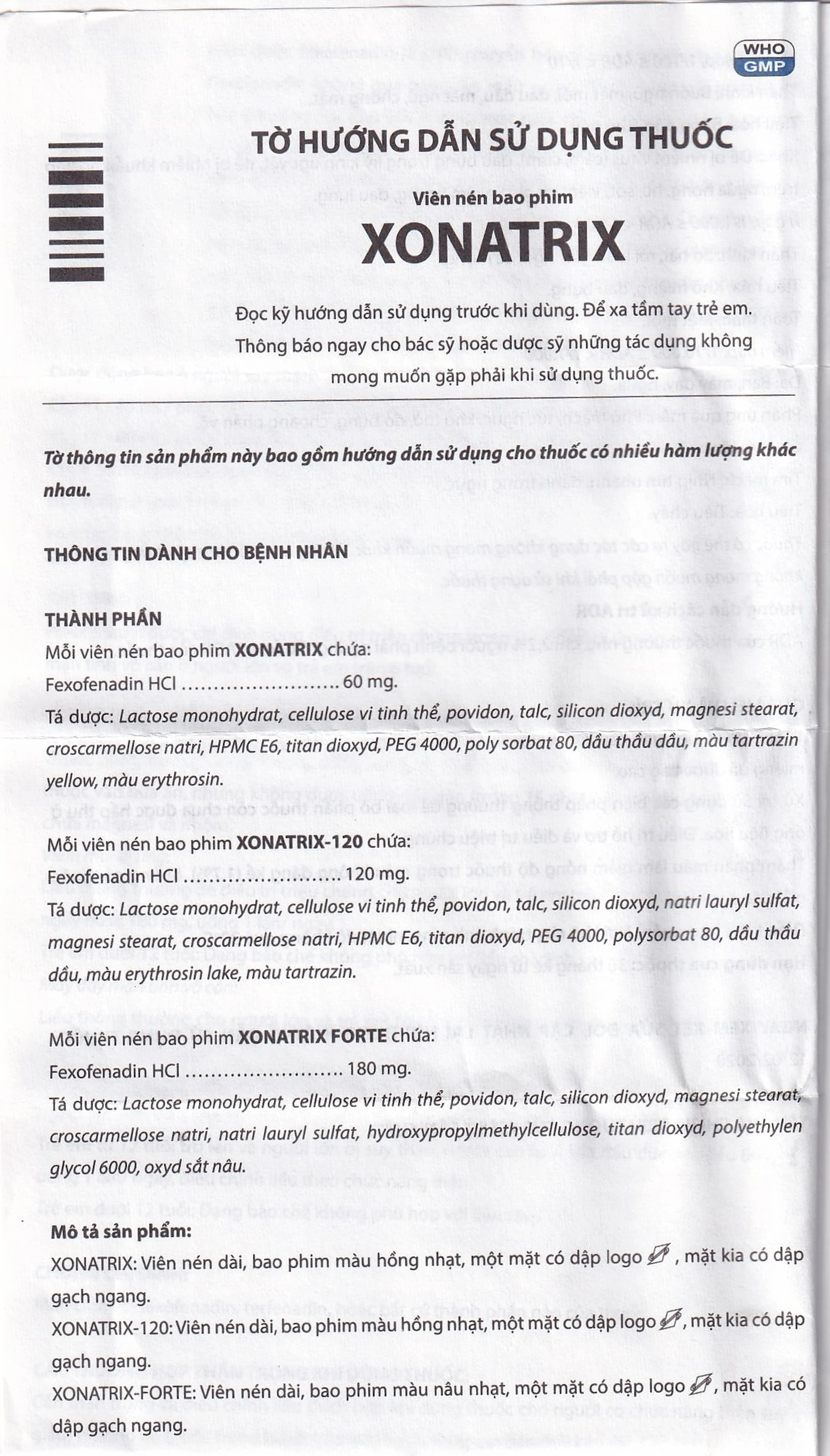 Thuốc Xonatrix 60mg DaviPharm điều trị triệu chứng viêm mũi dị ứng theo mùa (3 vỉ x 10 viên)