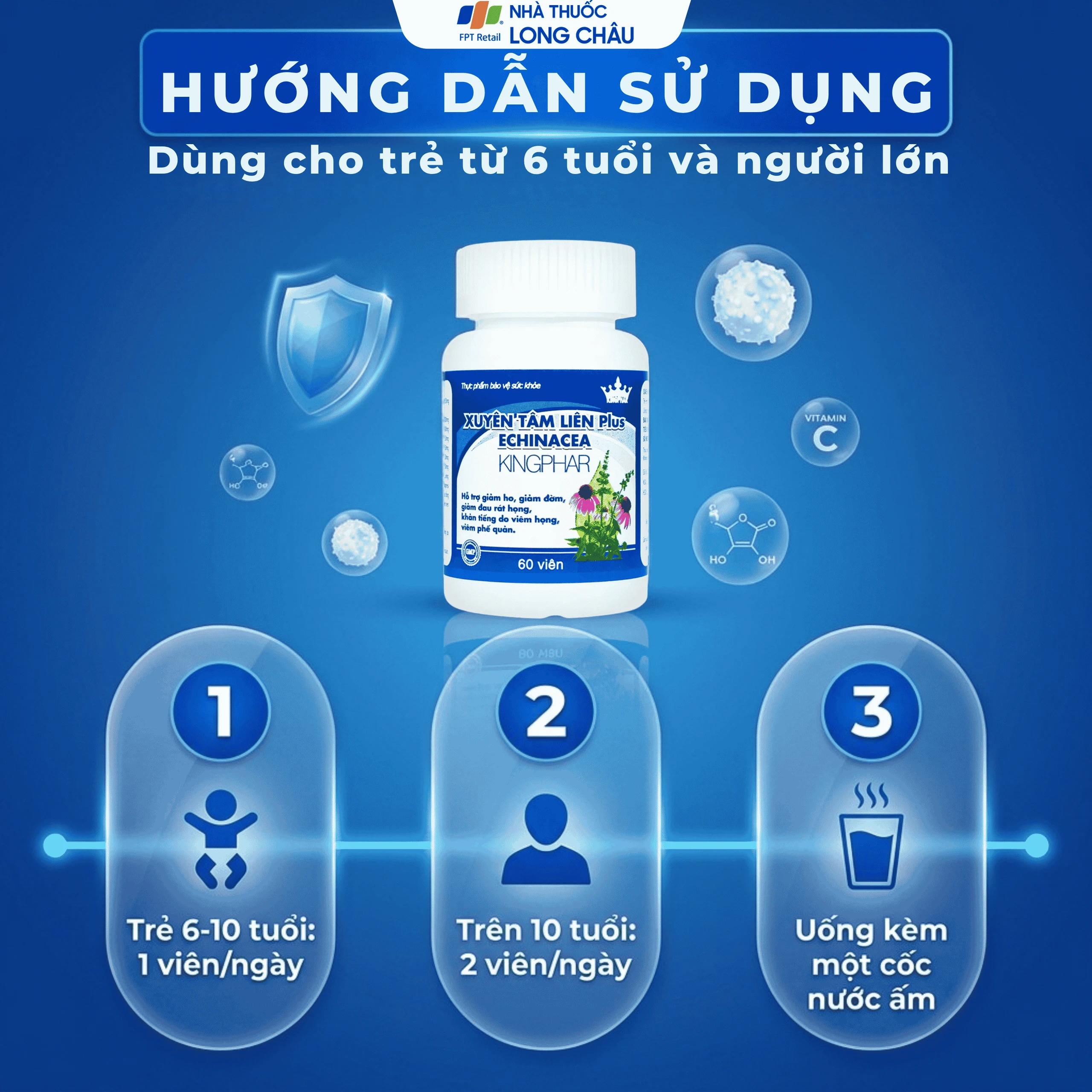 Viên uống hỗ trợ giảm ho, giảm đờm, giảm đau rát họng Xuyên Tâm Liên Plus Echinacea Kingphar (60 viên) 5