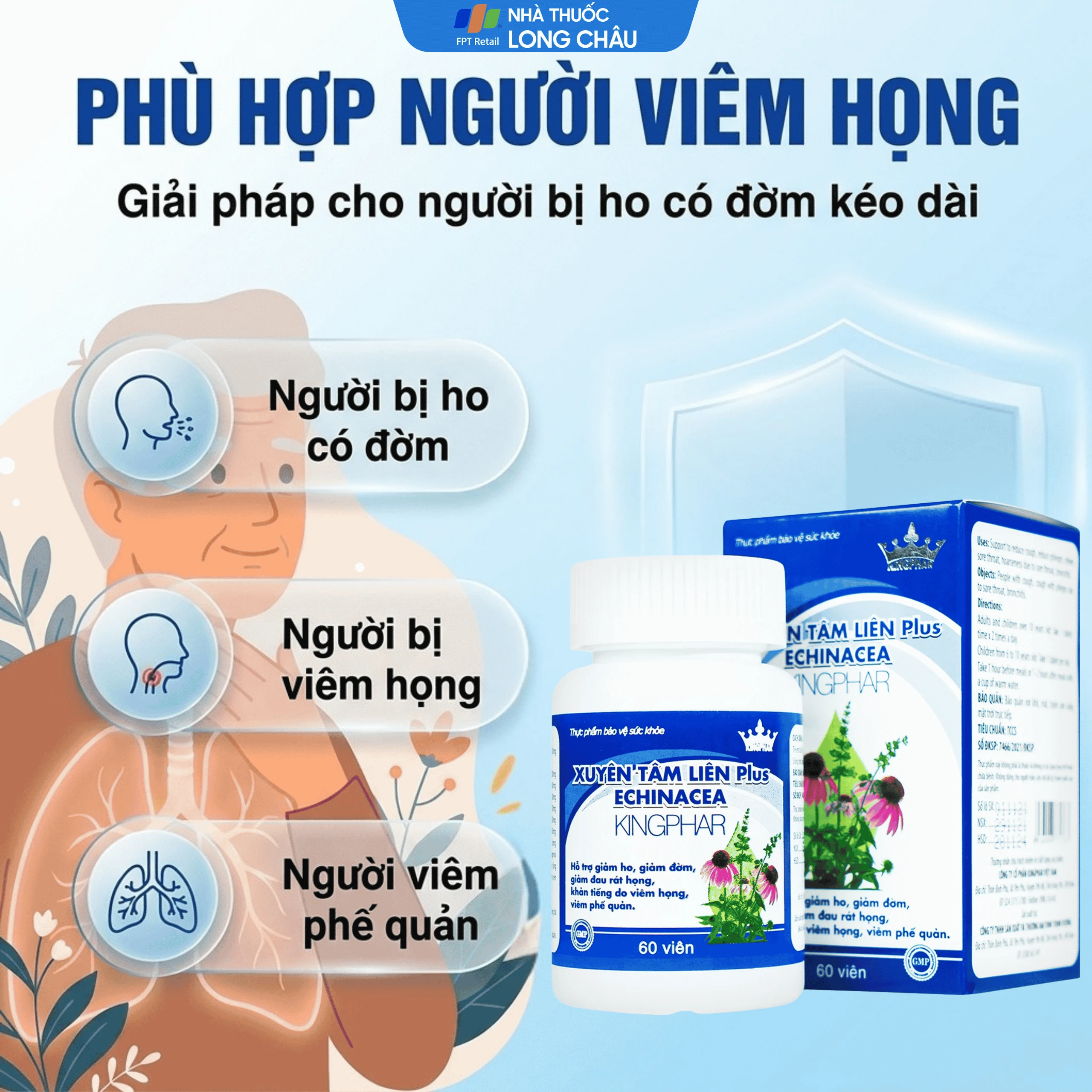 Viên uống hỗ trợ giảm ho, giảm đờm, giảm đau rát họng Xuyên Tâm Liên Plus Echinacea Kingphar (60 viên) 4