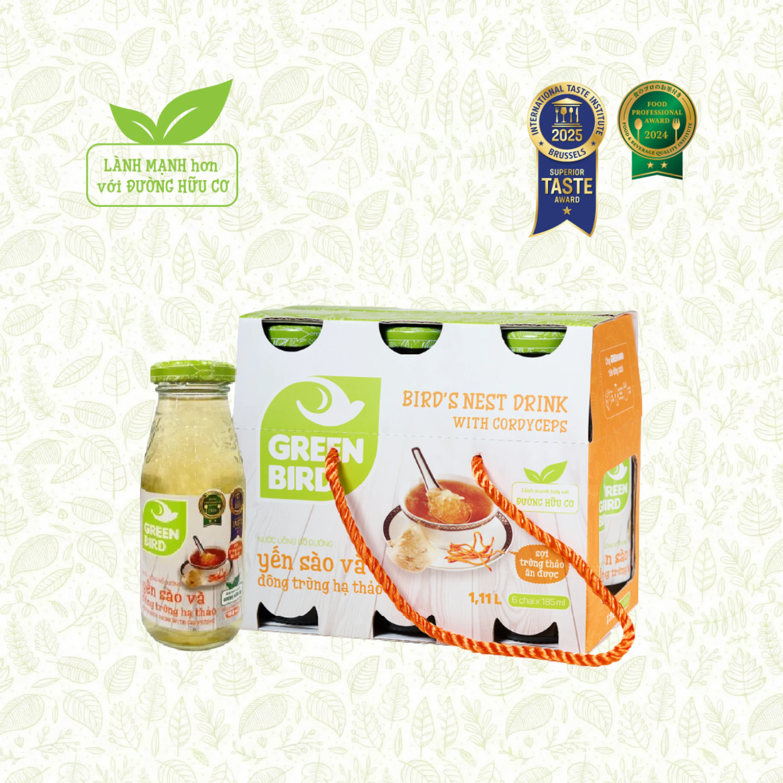 Nước Yến Sào Và Đông Trùng Hạ Thảo Greenbird (6 chai x 185ml)