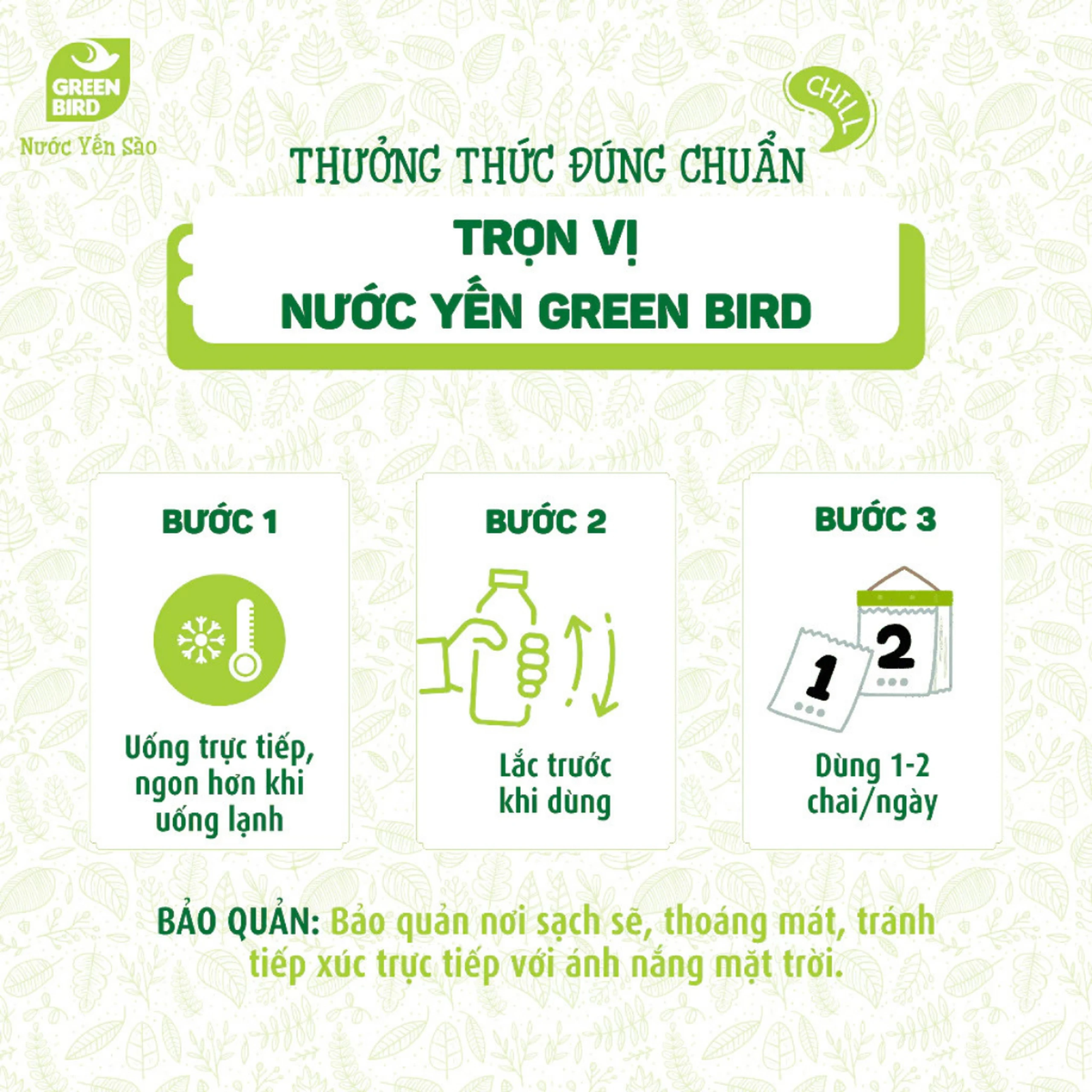 Nước Yến Sào Và Đông Trùng Hạ Thảo Greenbird (6 chai x 185ml)