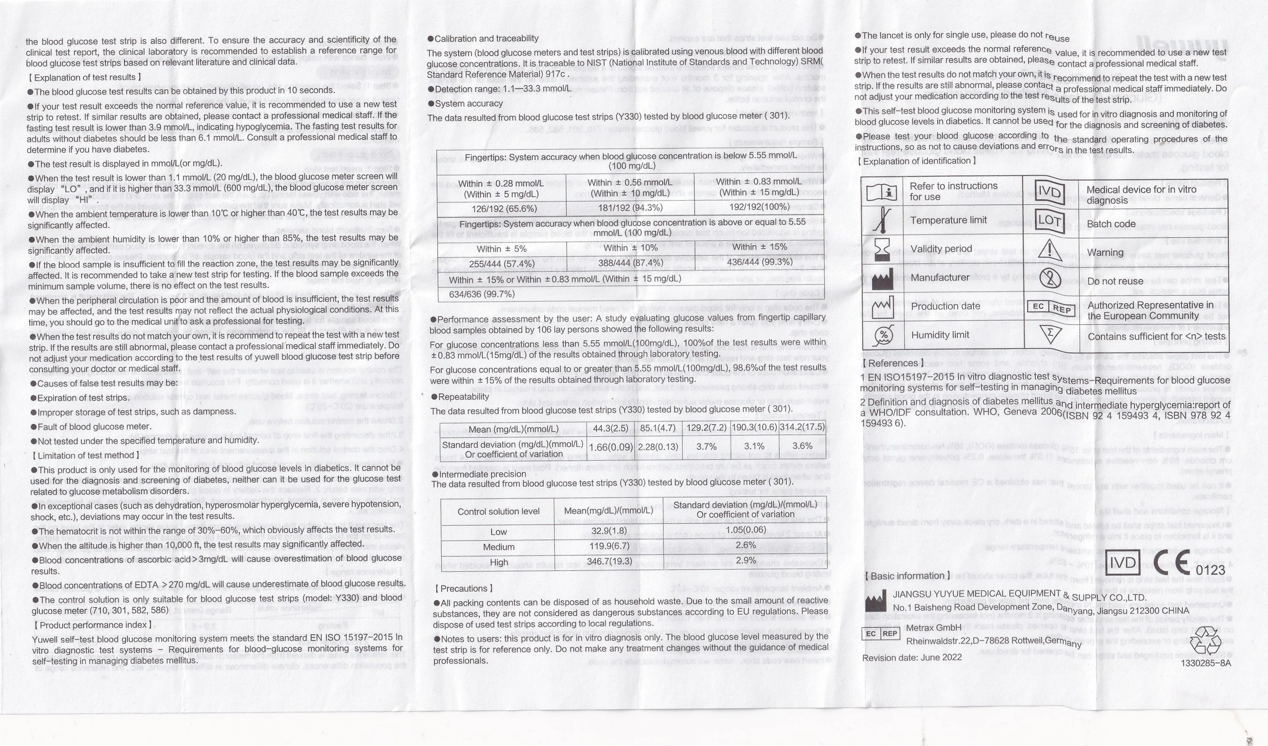 Que thử đường huyết Yuwell Y330 (hộp 50 que)