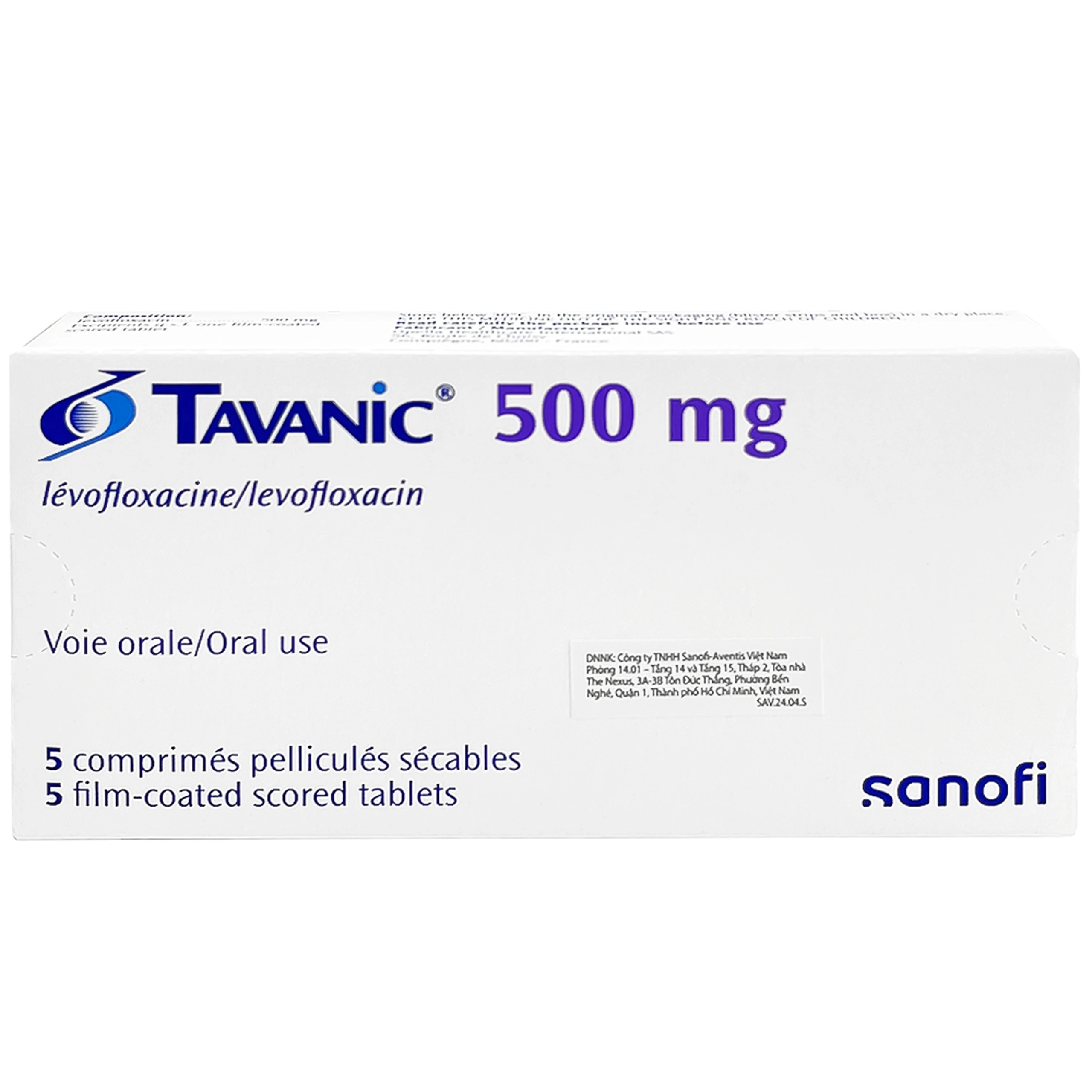 Thuốc Tavanic 500mg Sanofi điều trị nhiễm khuẩn do vi khuẩn (1 vỉ x 5 viên)