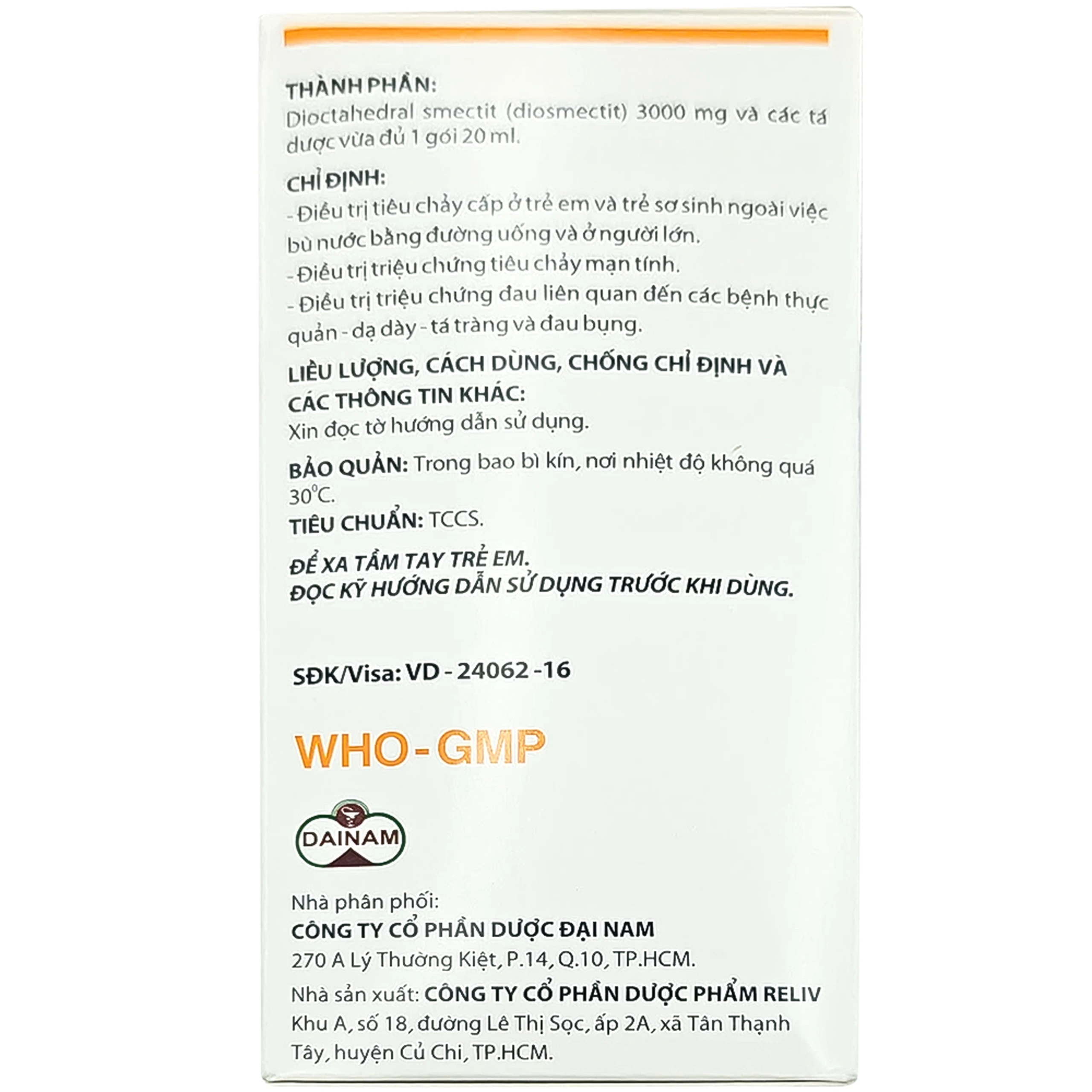 Hỗn dịch uống Macfor 3000mg Reliv điều trị tiêu chảy cấp, triệu chứng tiêu chảy mạn tính (20 gói)