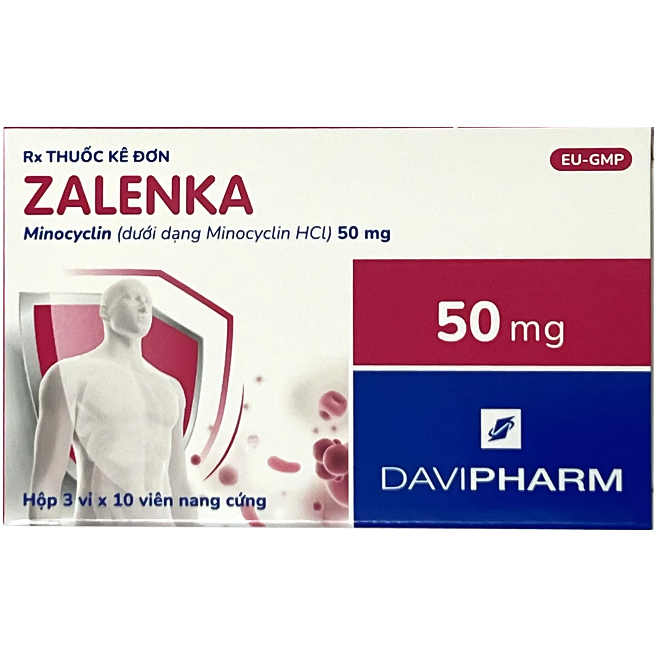 Thuốc Zalenka 50mg Davi Pharm điều trị mụn trứng cá, nhiễm trùng da và mô mềm (3 vỉ x 10 viên) 1