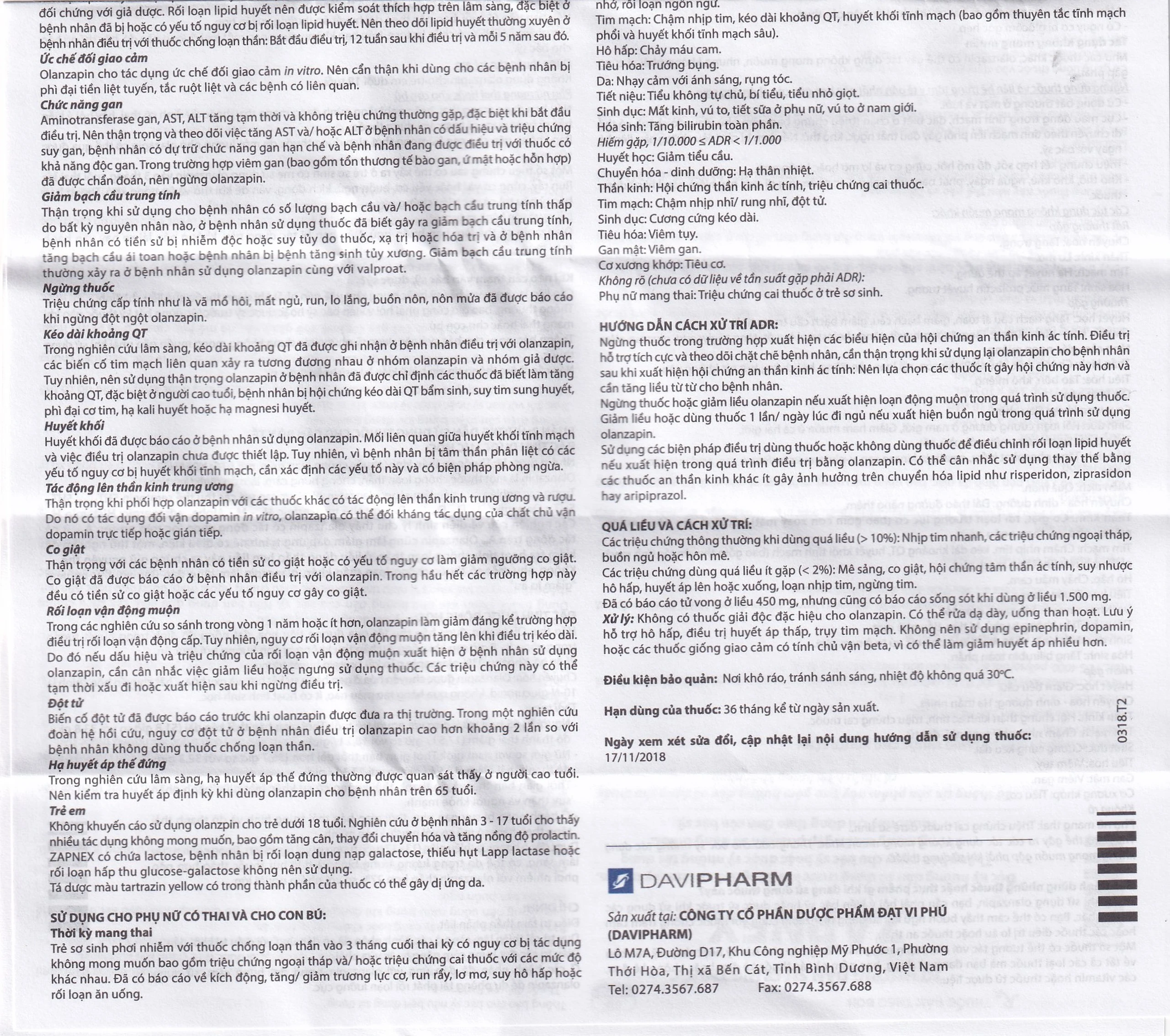 Thuốc Zapnex-10 DaviPharm điều trị tâm thần phân liệt (3 vỉ x 10 viên)