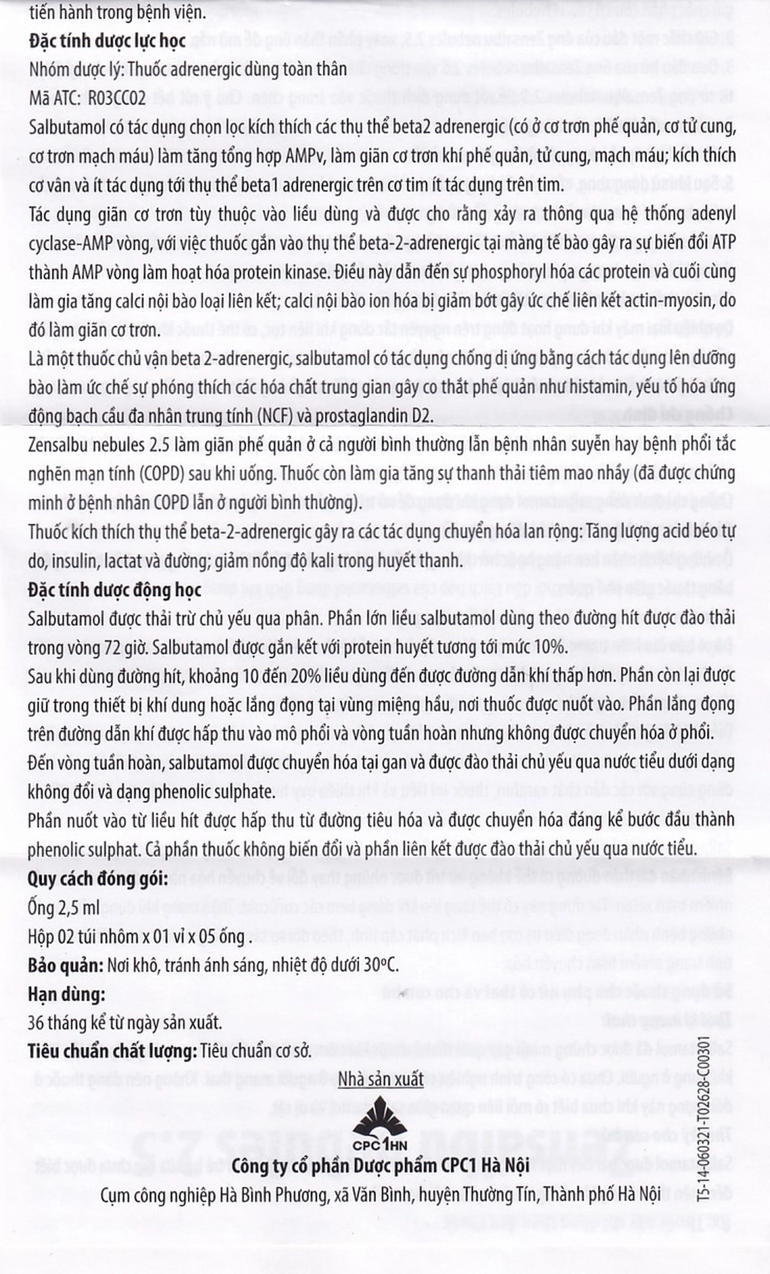 Thuốc Zensalbu 2.5mg CPC1HN kiểm soát co thắt phế quản mạn, điều trị hen nặng cấp tính (2 vỉ x 5 ống)