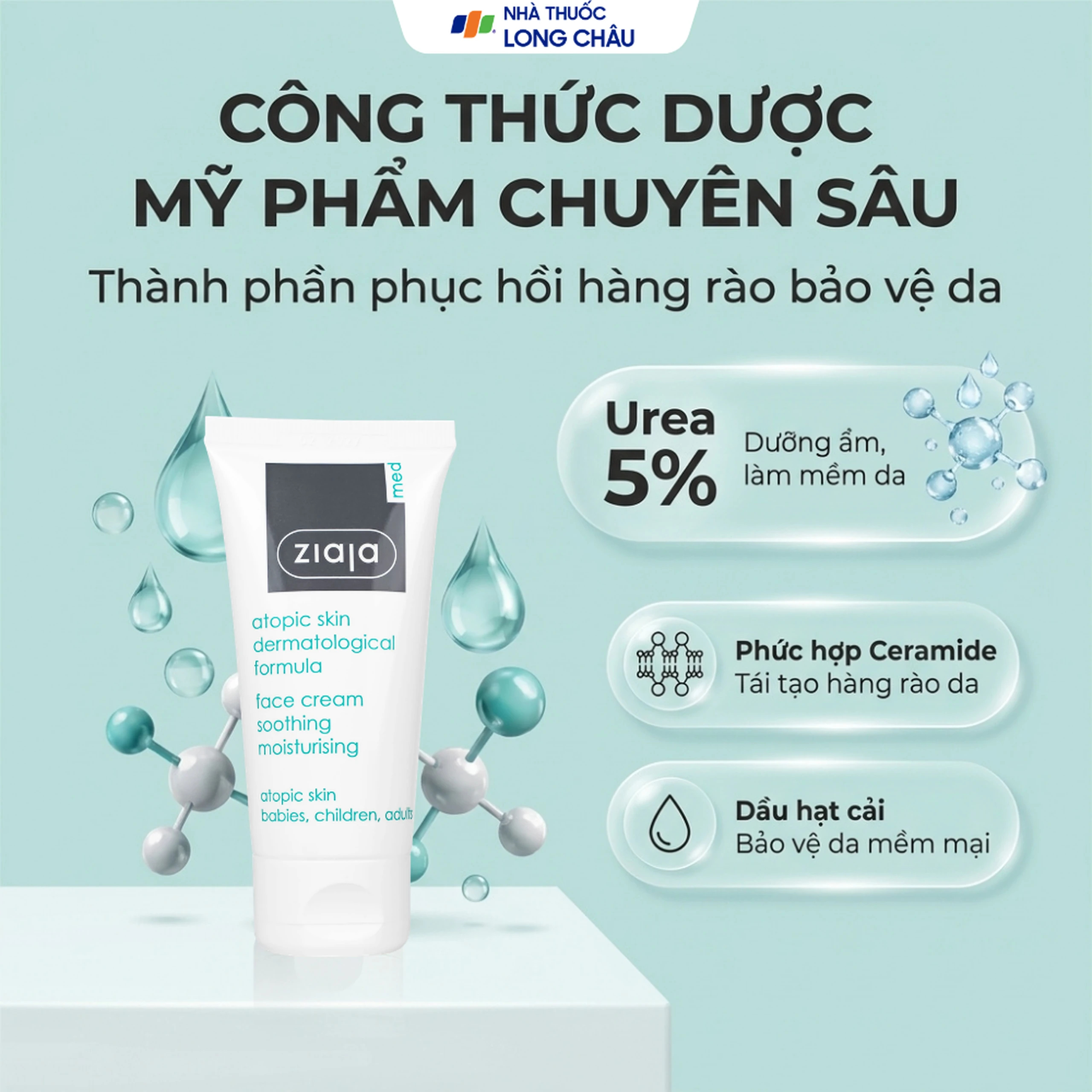 Kem dưỡng ẩm Ziaja Med Atopic Skin Dermatological Formula Face Cream Soothing Moisturising 5% Urê làm dịu da khô, kích ứng (50ml) 3