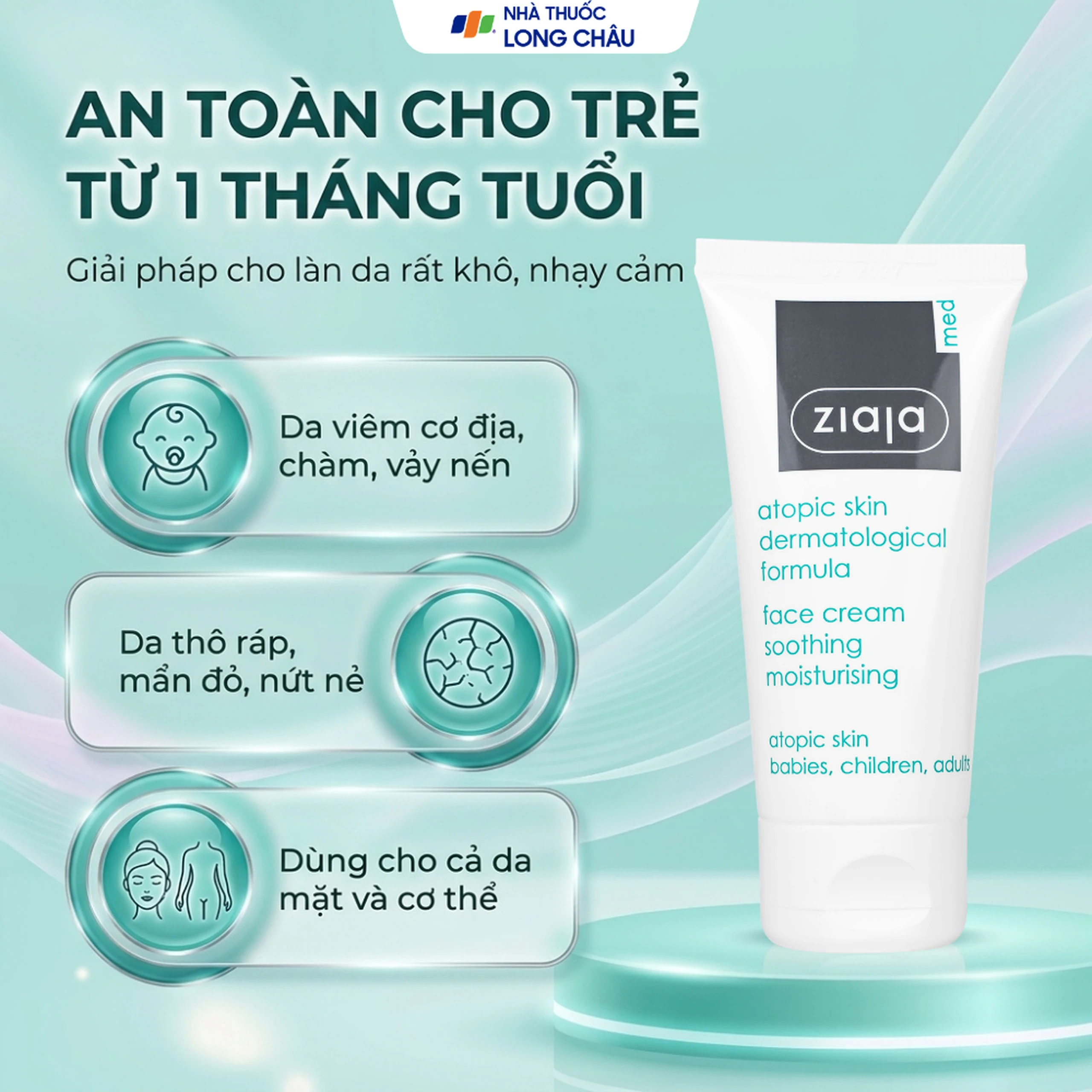 Kem dưỡng ẩm Ziaja Med Atopic Skin Dermatological Formula Face Cream Soothing Moisturising 5% Urê làm dịu da khô, kích ứng (50ml) 5