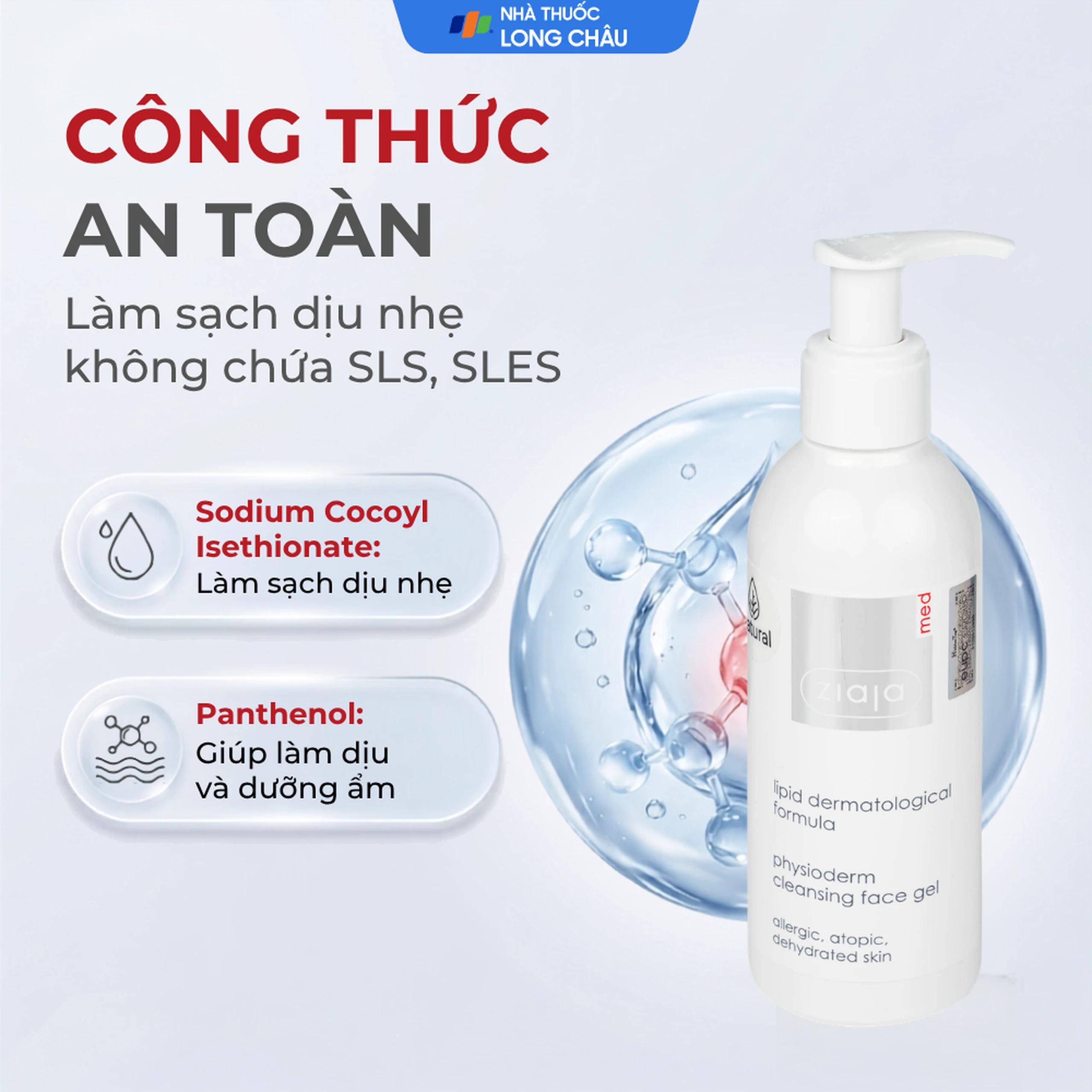 Gel rửa mặt cho da nhạy cảm Ziaja Med Lipid Dermatological Formula Physioderm Cleansing Face 200ml 3