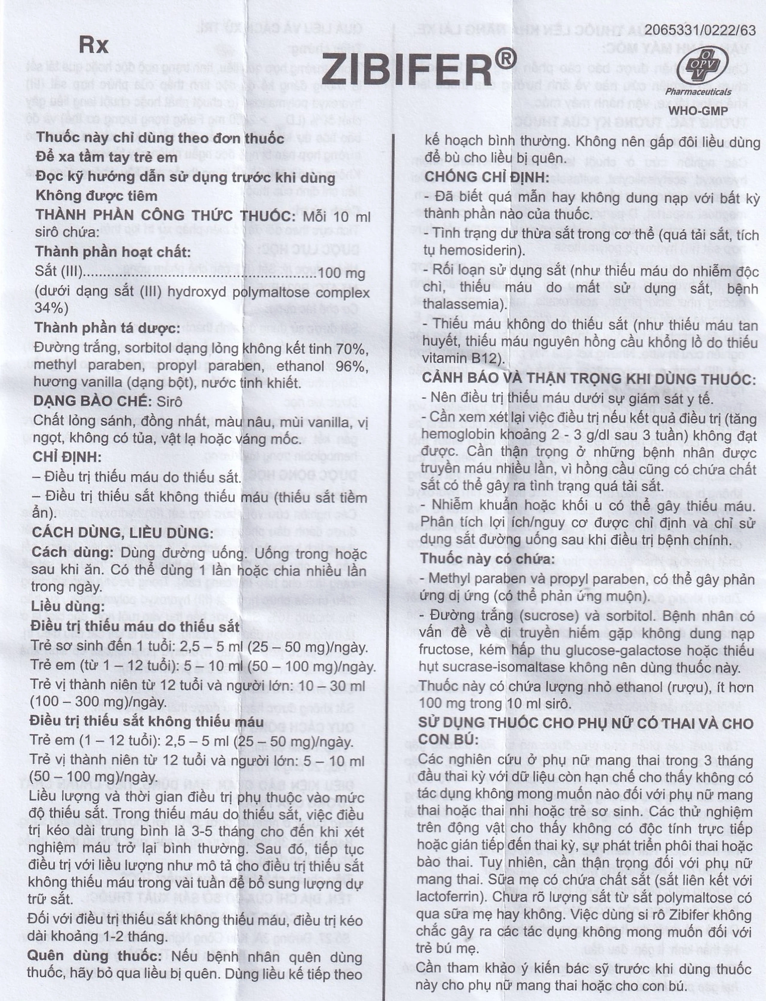 Thuốc Zibifer OPV Pharmaceutical điều trị thiếu máu do thiếu sắt và thiếu sắt không thiếu máu (60ml)