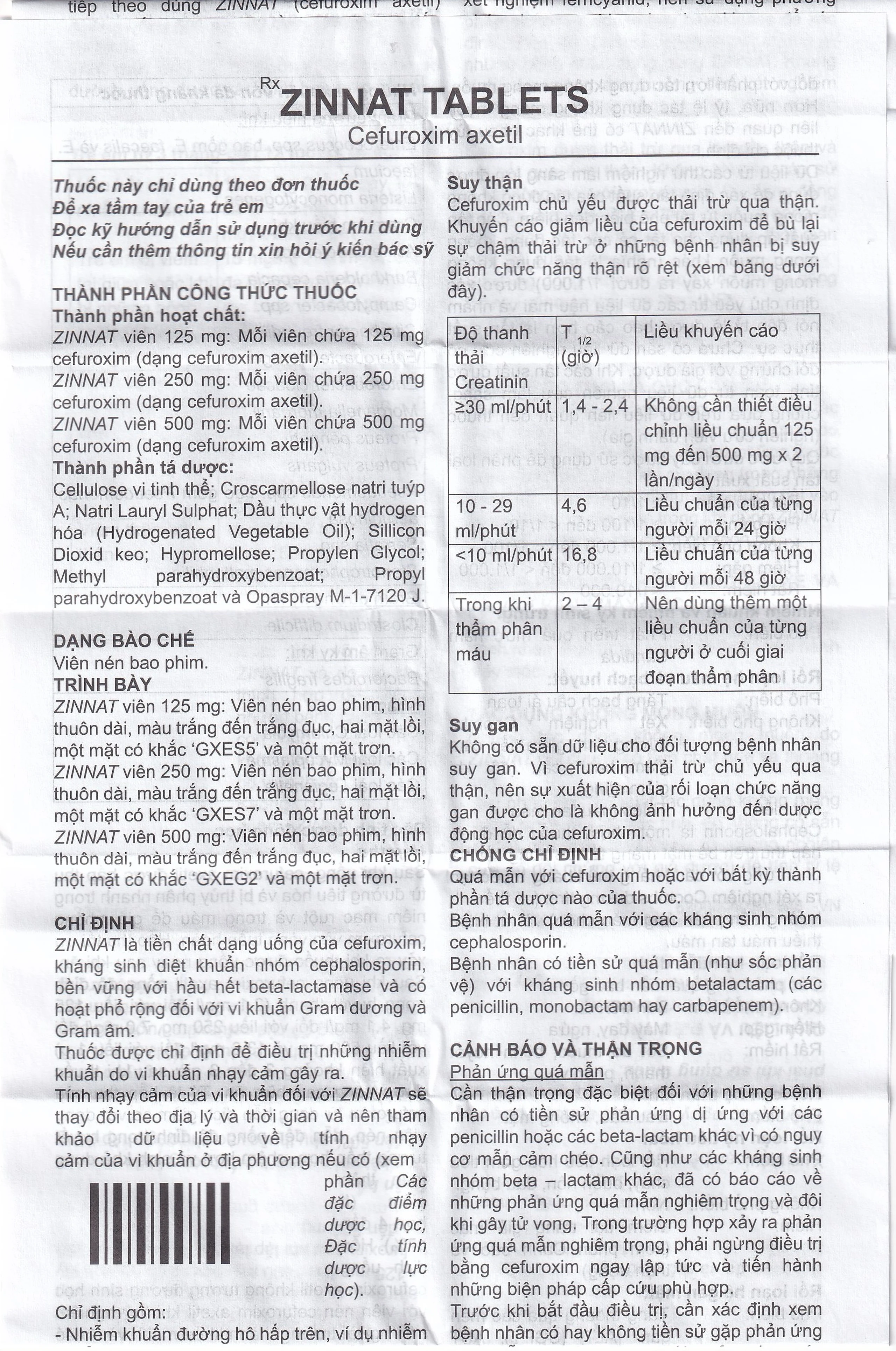 Thuốc Zinnat tablets 500mg Sandoz điều trị những nhiễm khuẩn do vi khuẩn nhạy cảm gây ra (1 vỉ x 10 viên)