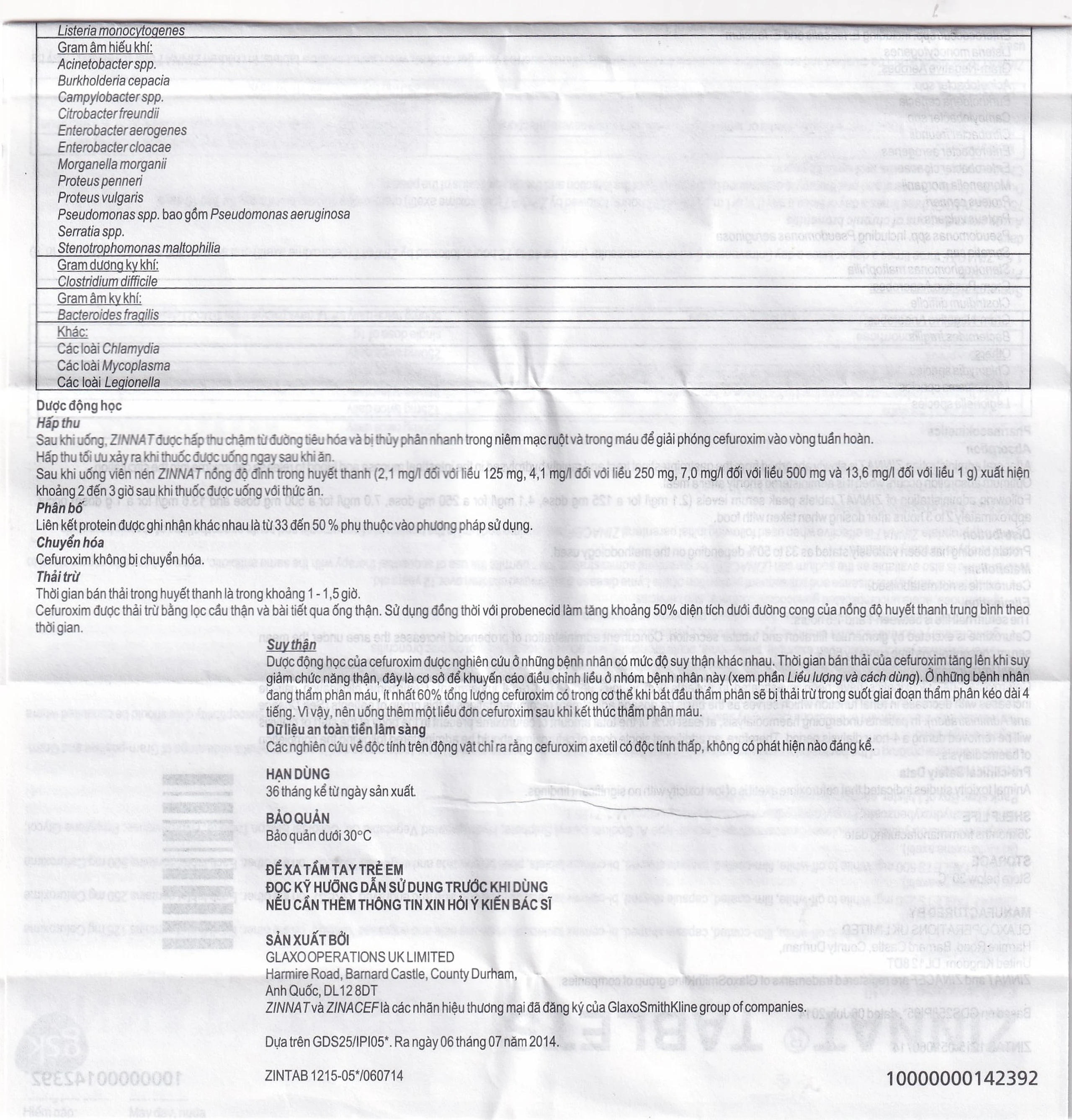 Thuốc Zinnat 250mg GSK điều trị nhiễm khuẩn (1 vỉ x 10 viên)