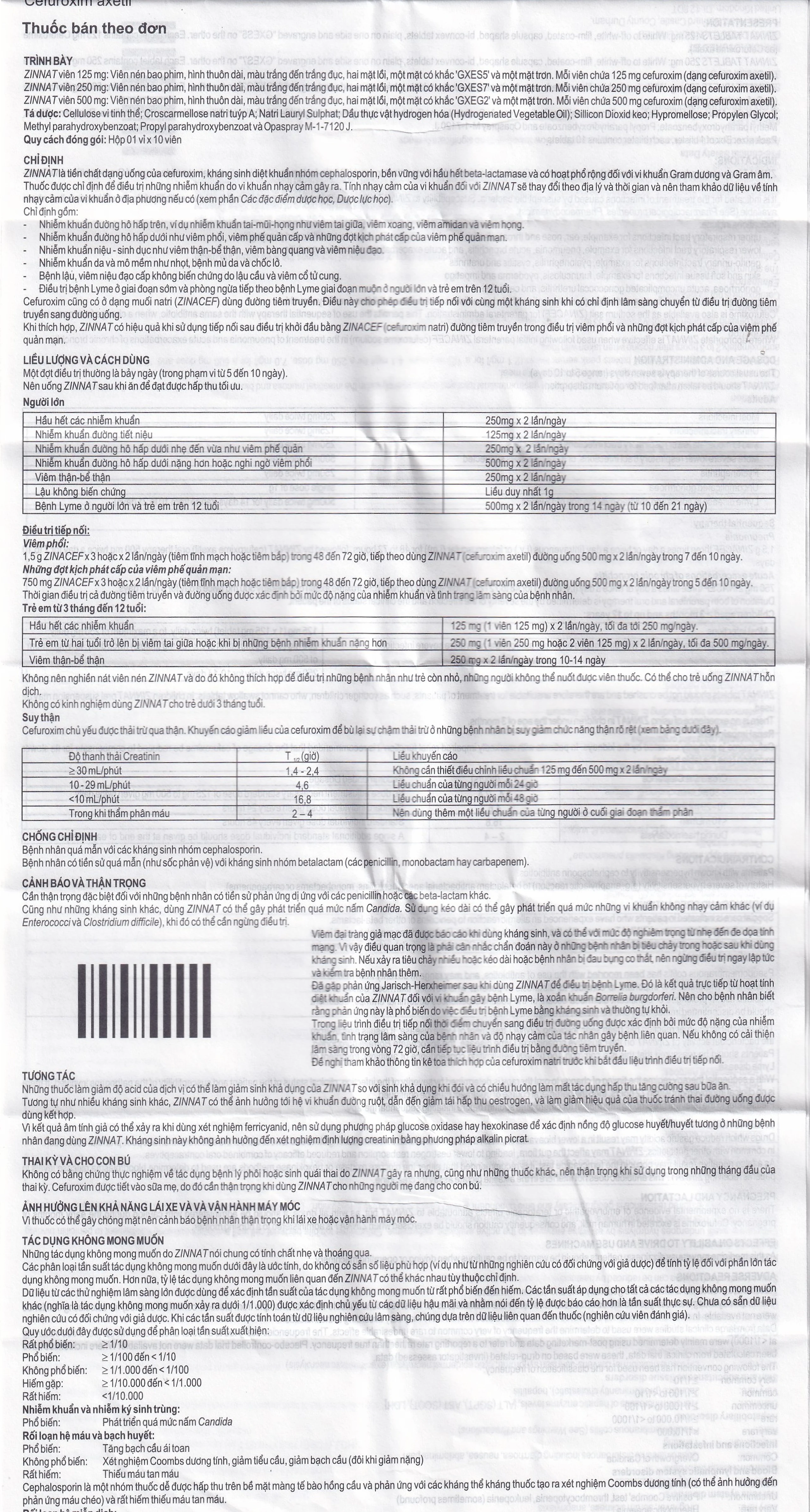 Thuốc Zinnat 250mg GSK điều trị nhiễm khuẩn (1 vỉ x 10 viên)