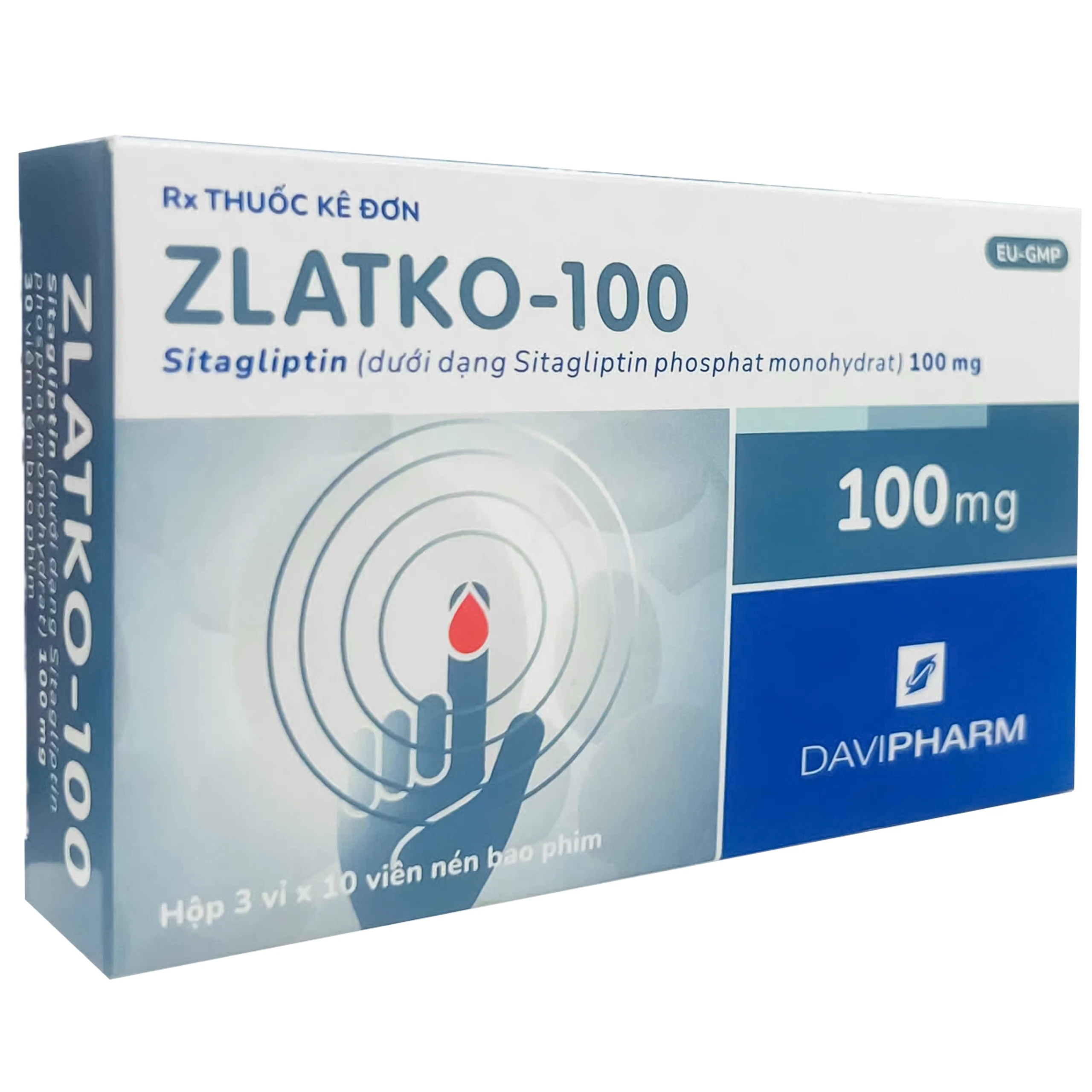 Thuốc Zlatko-100mg DaviPharm điều trị đái tháo đường típ 2 (3 vỉ x 10 viên)
