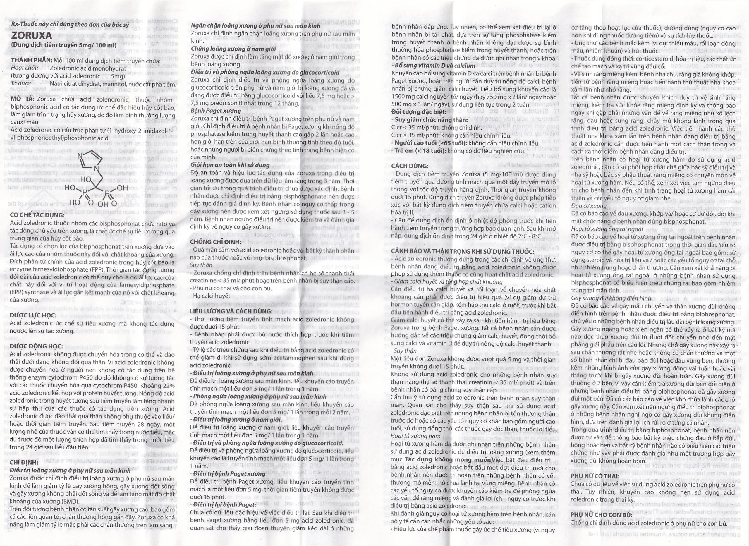Thuốc tiêm truyền Zoruxa Điều trị loãng xương ở phụ nữ sau mãn kinh và nam giới Hộp 100ml