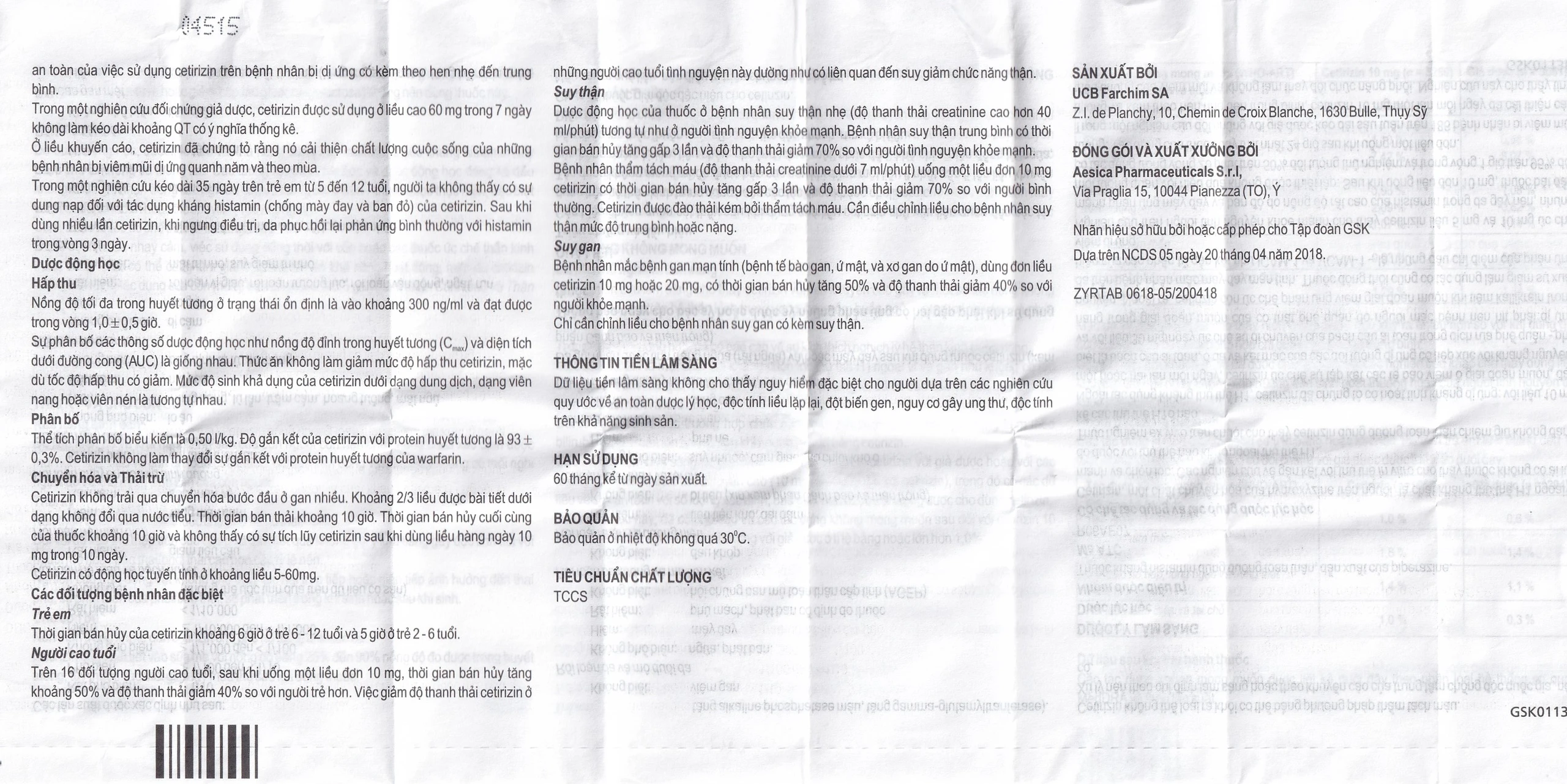 Thuốc Zyrtec GSK giảm viêm mũi dị ứng, mày đay tự phát, mạn tính (1 vỉ x 10 viên)