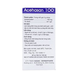 Thuốc bột Acehasan 100 Hasan làm loãng đờm trong các bệnh phế quản - phổi cấp và mãn tính (30 gói)