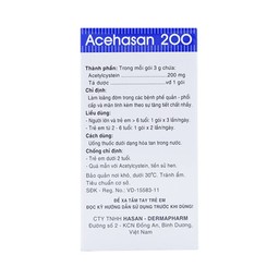 Thuốc Acehasan 200 làm loãng đờm trong các bệnh phế quản - phổi cấp và mãn tính (30 gói)