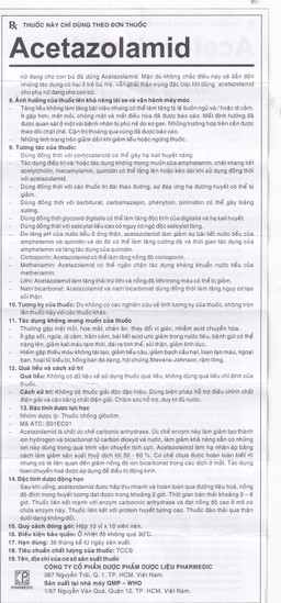 Thuốc Acetazolamid 250mg Pharmedic điều trị glôcôm và động kinh nhẹ (10 vỉ x 10 viên)