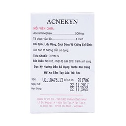 Thuốc Acnekyn 500mg Đông Nam điều trị các chứng đau và sốt từ nhẹ đến vừ (10 vỉ x 10 viên)