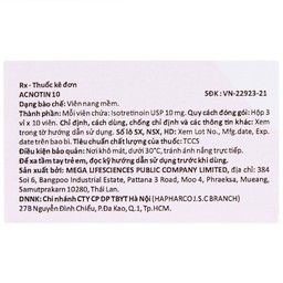 Thuốc Acnotin 10mg MEGA We care điều trị mụn trứng cá nặng (3 vỉ x 10 viên)