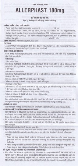Thuốc Allerphast 180mg Mebiphar điều trị viêm mũi dị ứng theo mùa, mày đay mạn tính vô căn (1 vỉ x 10 viên)
