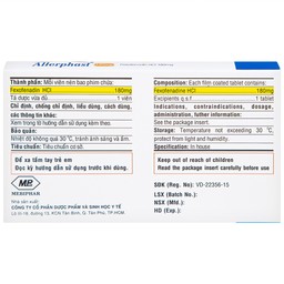 Thuốc Allerphast 180mg Mebiphar điều trị viêm mũi dị ứng theo mùa, mày đay mạn tính vô căn (1 vỉ x 10 viên)