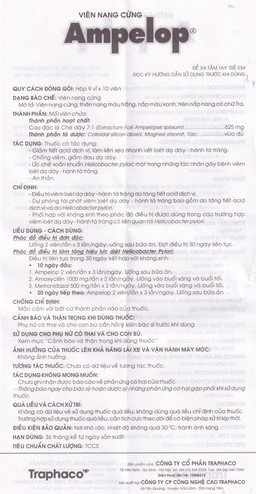 Thuốc Ampelop 625mg Traphaco điều trị viêm loét dạ dày, hành tá tràng (9 vỉ x 10 viên)