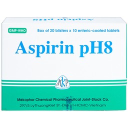 Thuốc Aspirin pH8 Mekophar giảm cơn đau nhẹ và vừa, hạ sốt (20 vỉ x 10 viên)