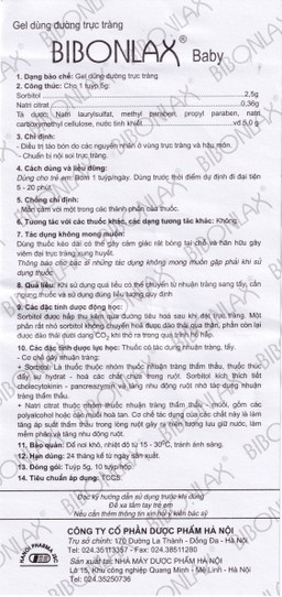 Gel dùng đường trực tràng Bibonlax Baby Hanoi Pharma điều trị táo bón (10 ống x 5g)