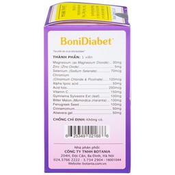 Viên uống BoniDiabet Botania hỗ trợ điều trị bệnh tiểu đường, làm giảm glucose máu (60 viên)