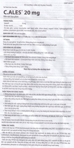 Thuốc C.ales 20mg Pharimexco điều trị rối loạn cương dương (1 viên)